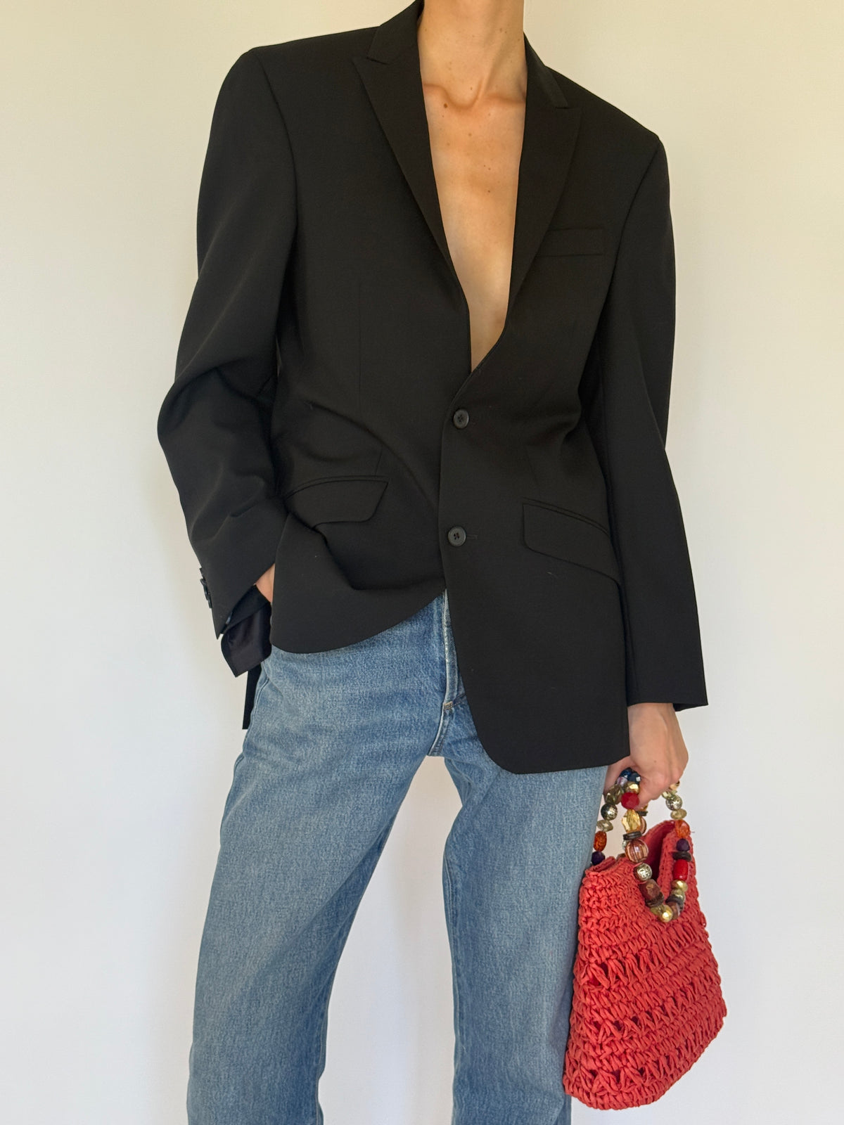Vintage black wool blazer front view