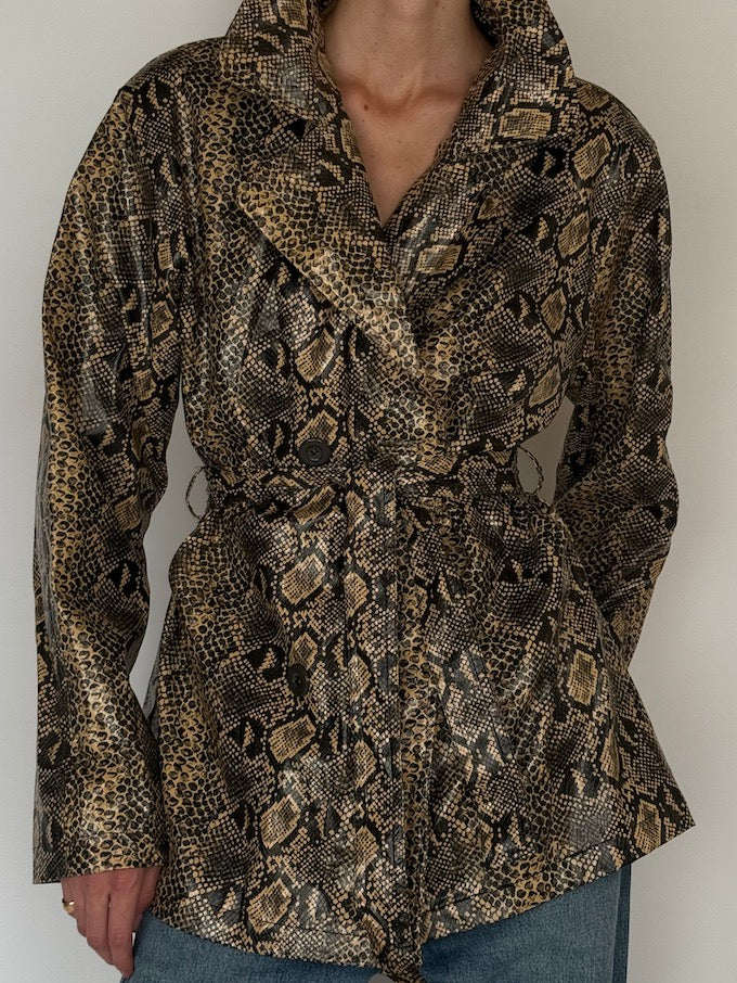Vintage Snakeskin-Print Belted Jacket 6577