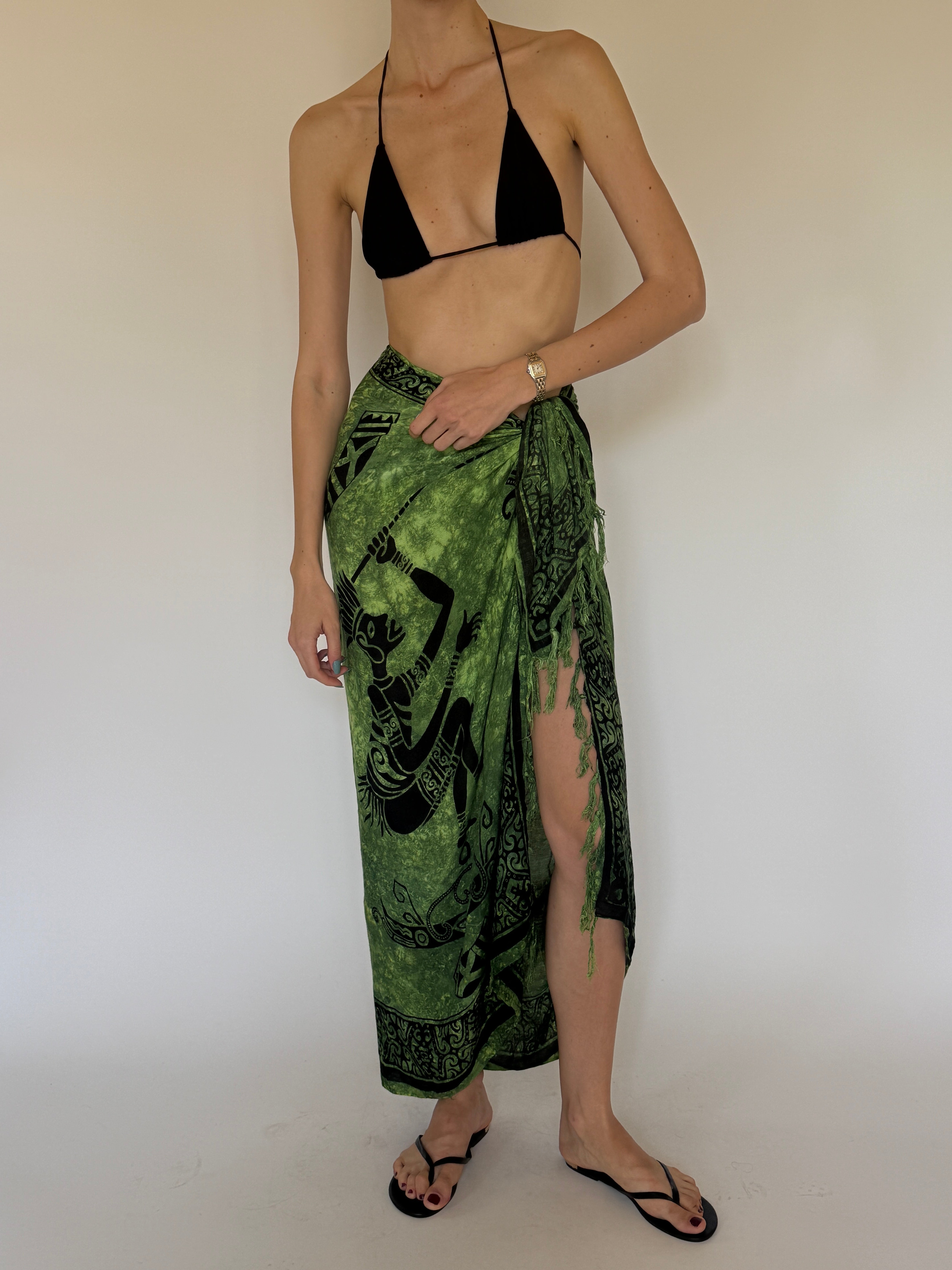 Vintage green printed sarong front view