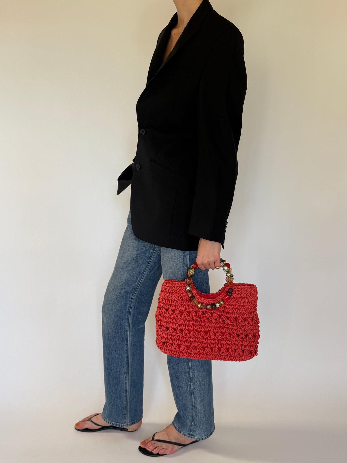 Vintage black wool blazer sleeve button detail