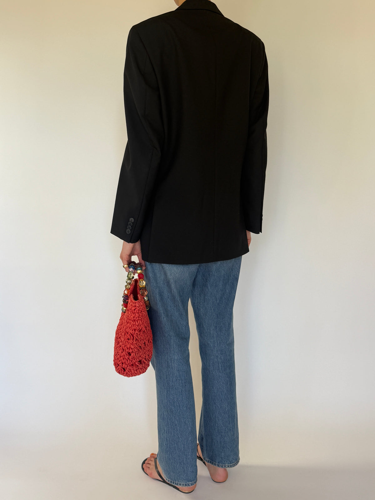 Vintage black wool blazer back view