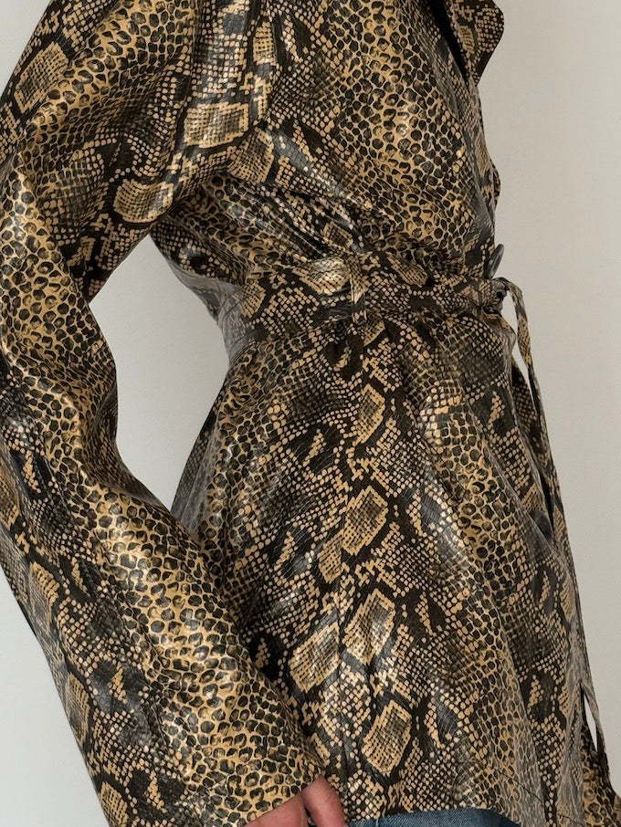 Vintage Snakeskin-Print Belted Jacket 6577
