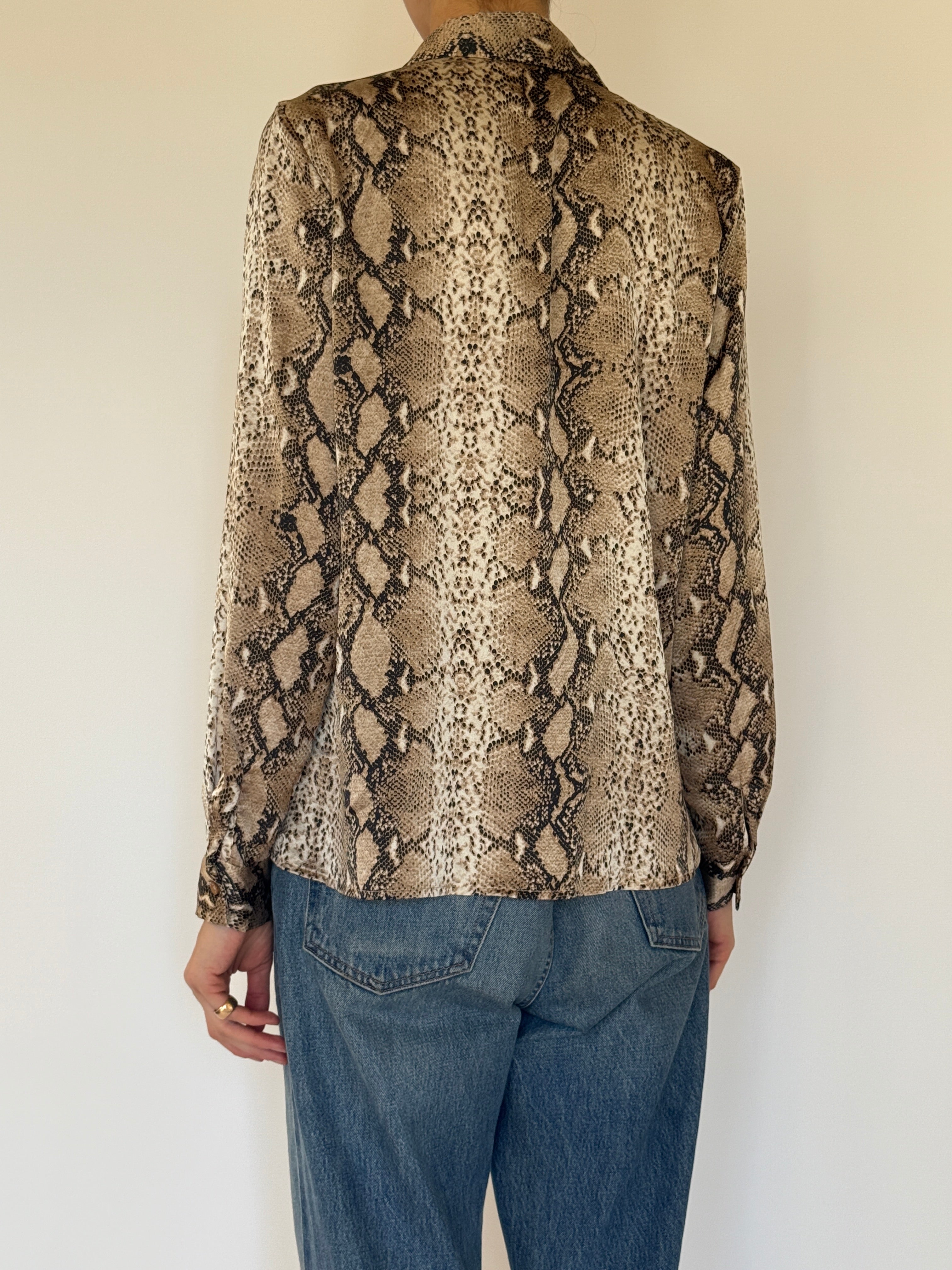 Vintage snake print button-up shirt back view