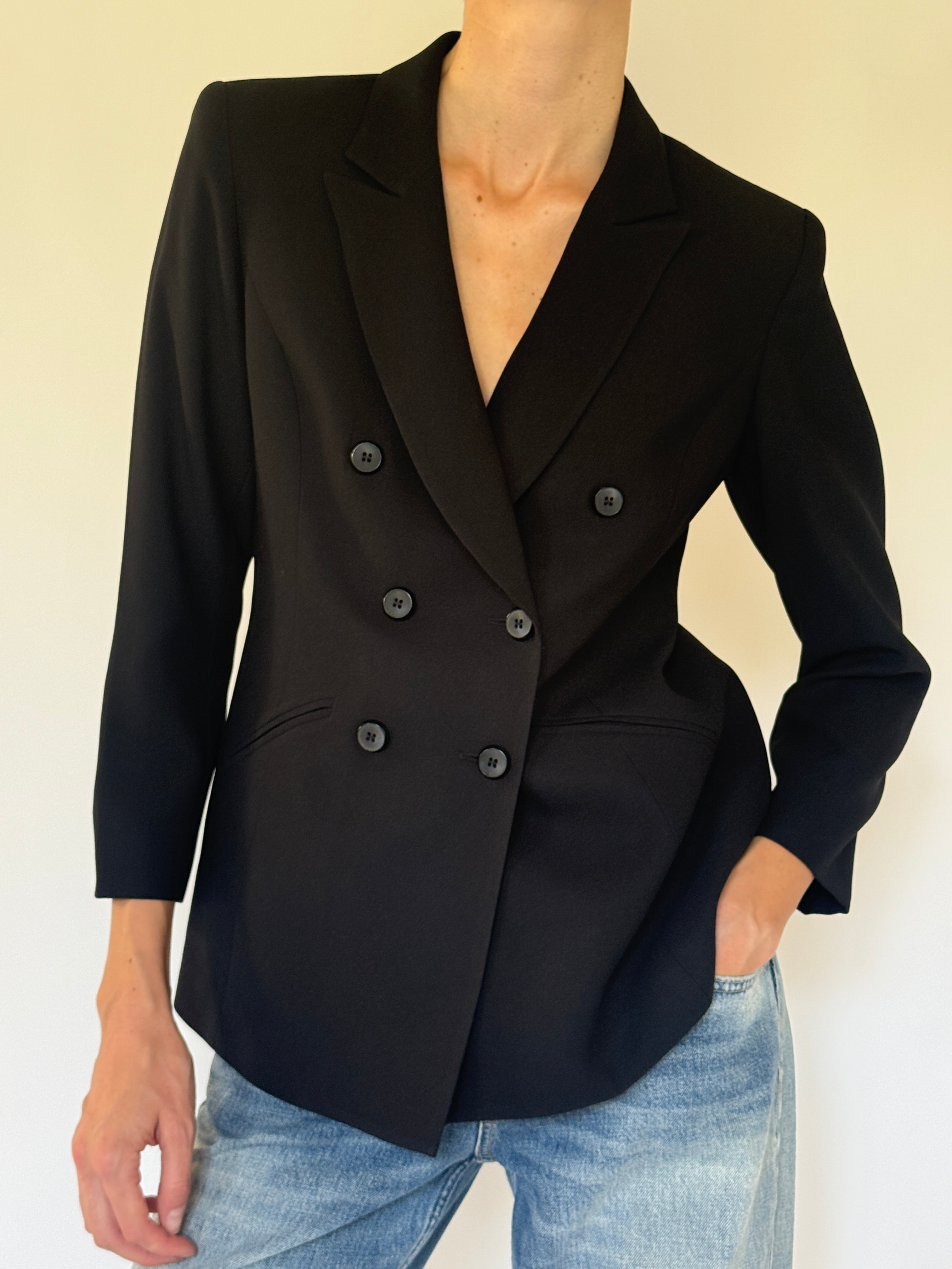 Vintage black double-breasted blazer front view