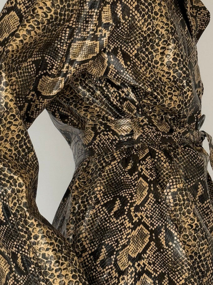 Vintage Snakeskin-Print Belted Jacket 6577