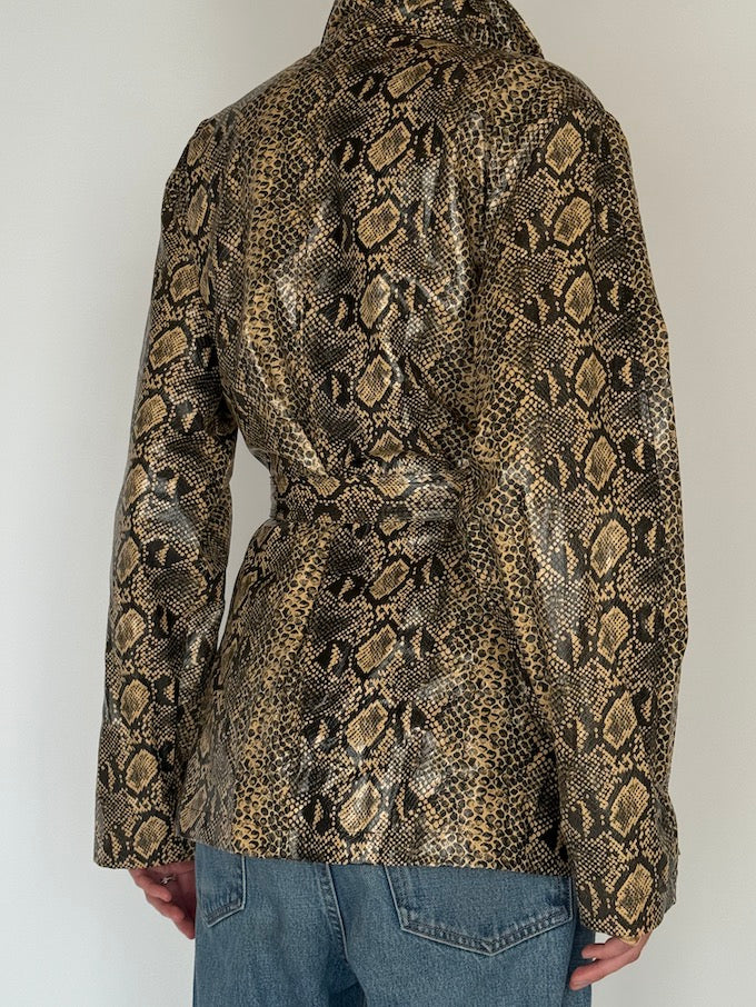 Vintage Snakeskin-Print Belted Jacket 6577