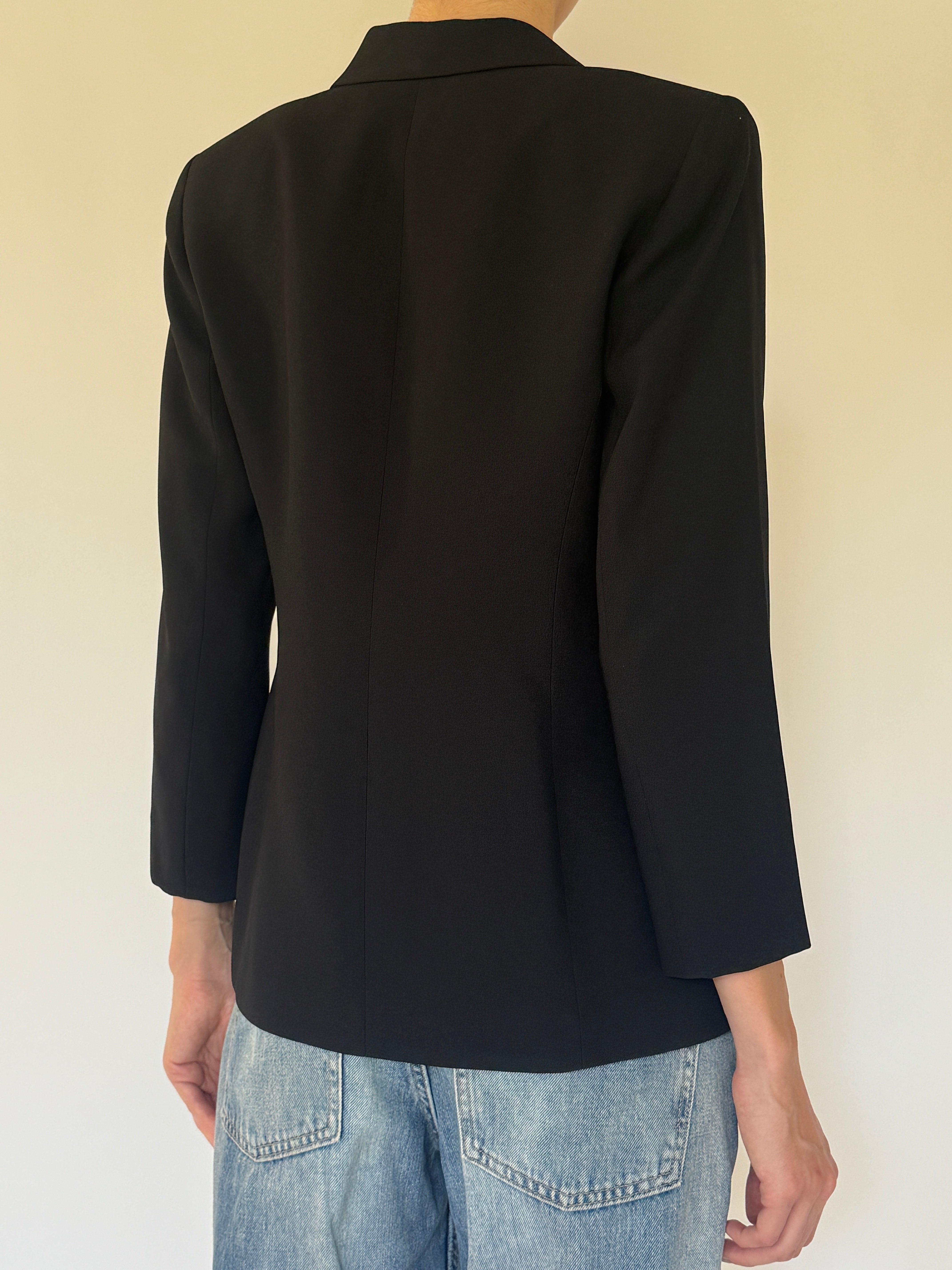 Vintage black double-breasted blazer back view