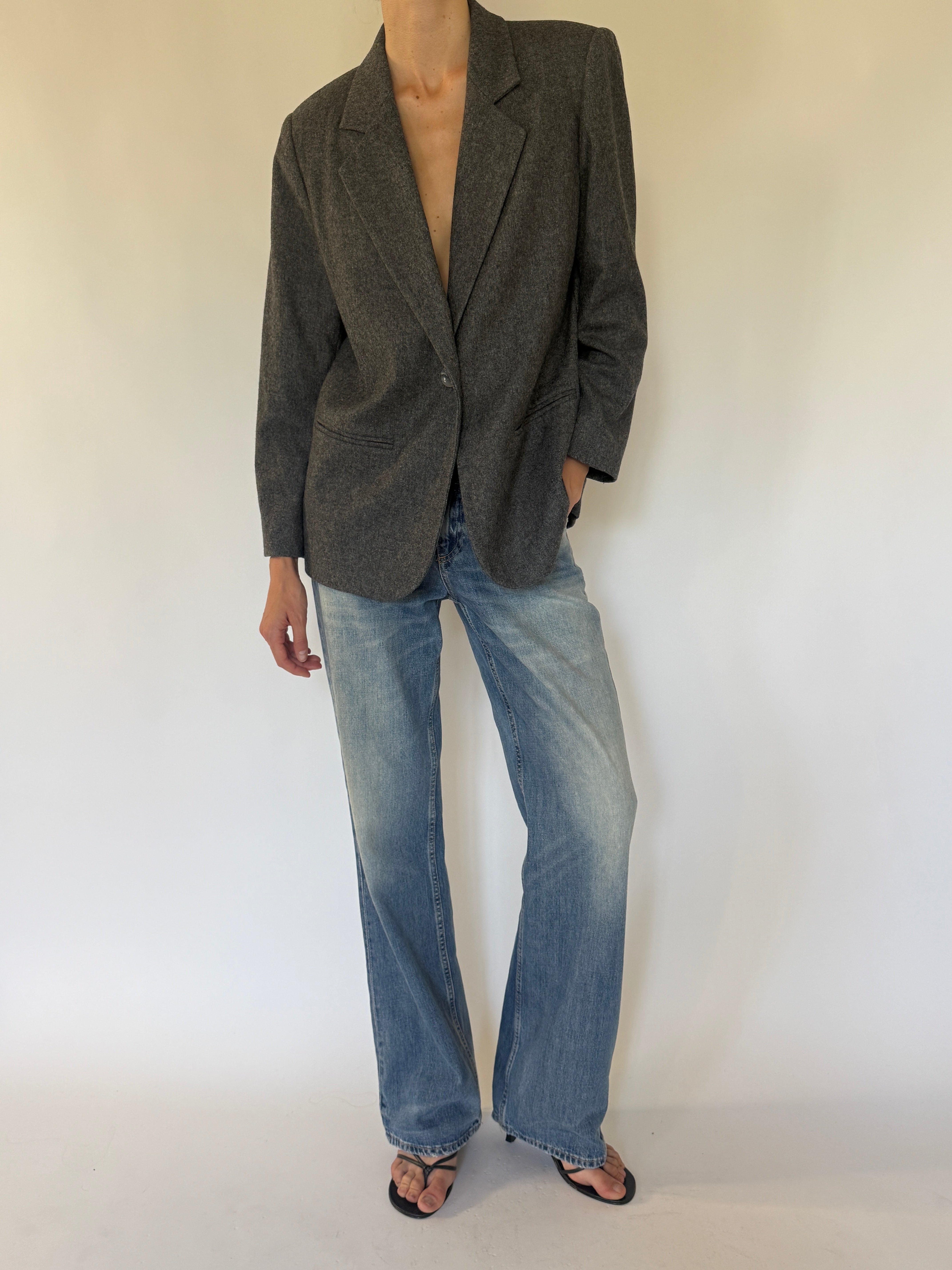 Vintage dark grey wool blazer front view