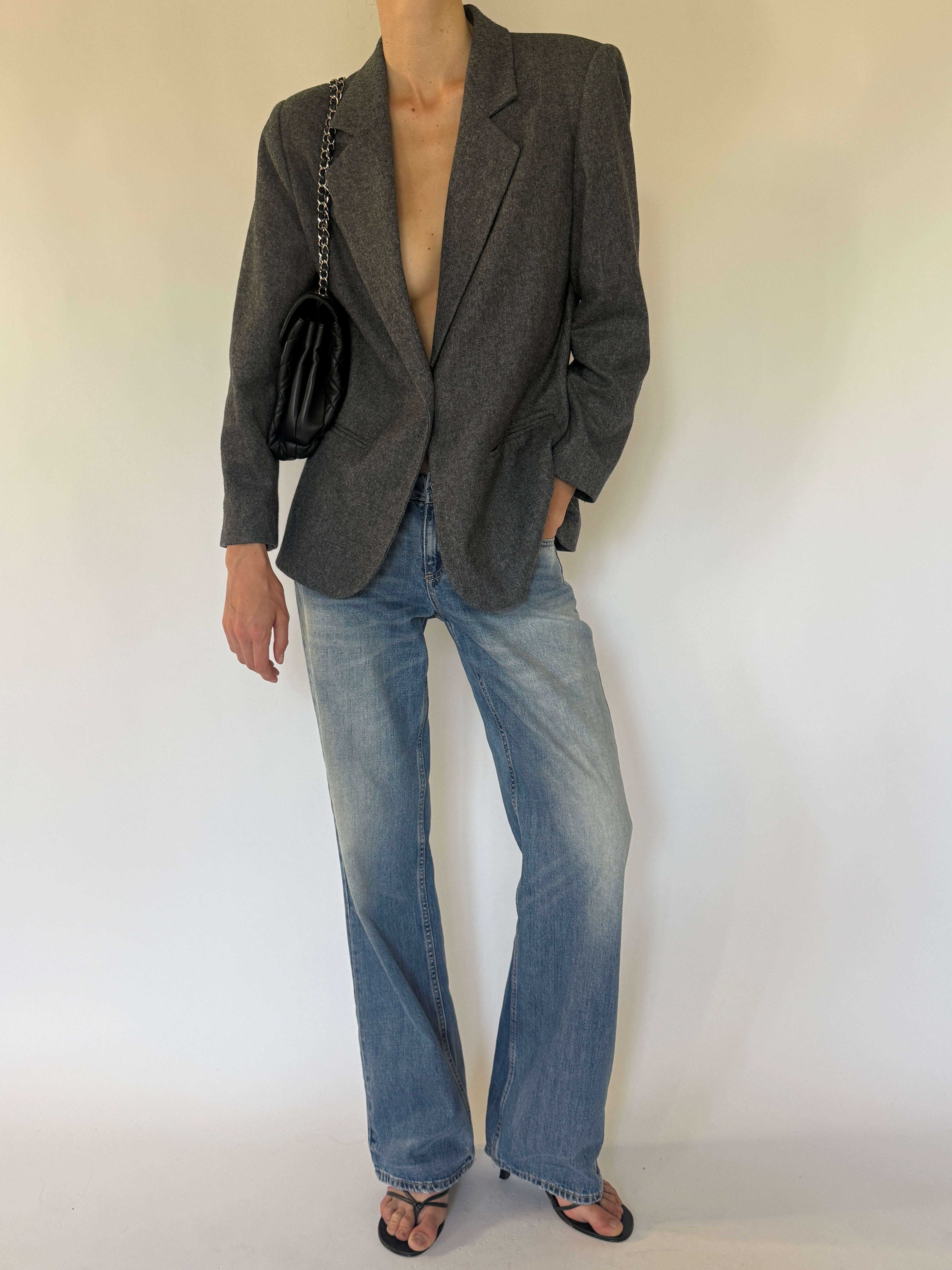 Vintage dark grey wool blazer front view