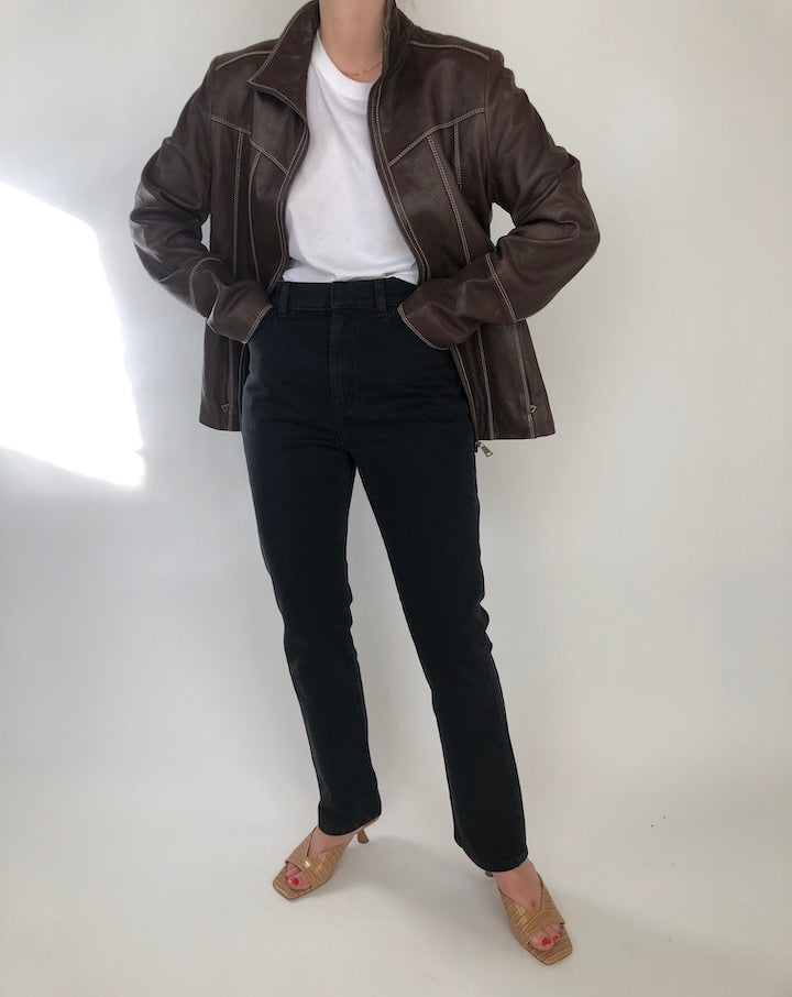 VINTAGE BROWN LEATHER JACKET WITH TOP STITCHING 289