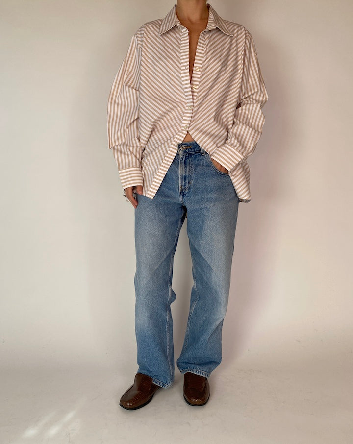 VINTAGE WHITE AND BEIGE STRIPED SHIRT 4238