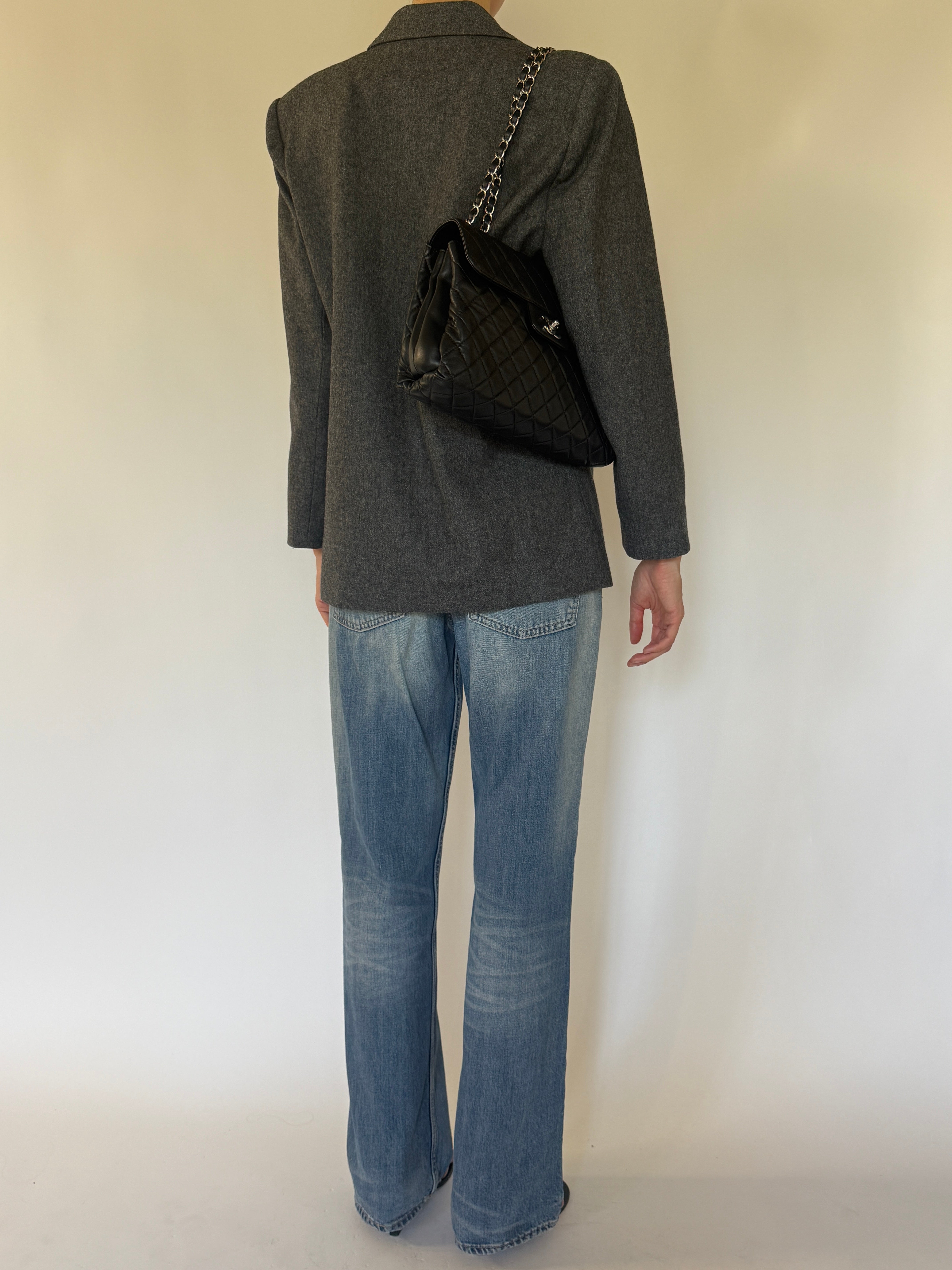 Vintage dark grey wool blazer back view
