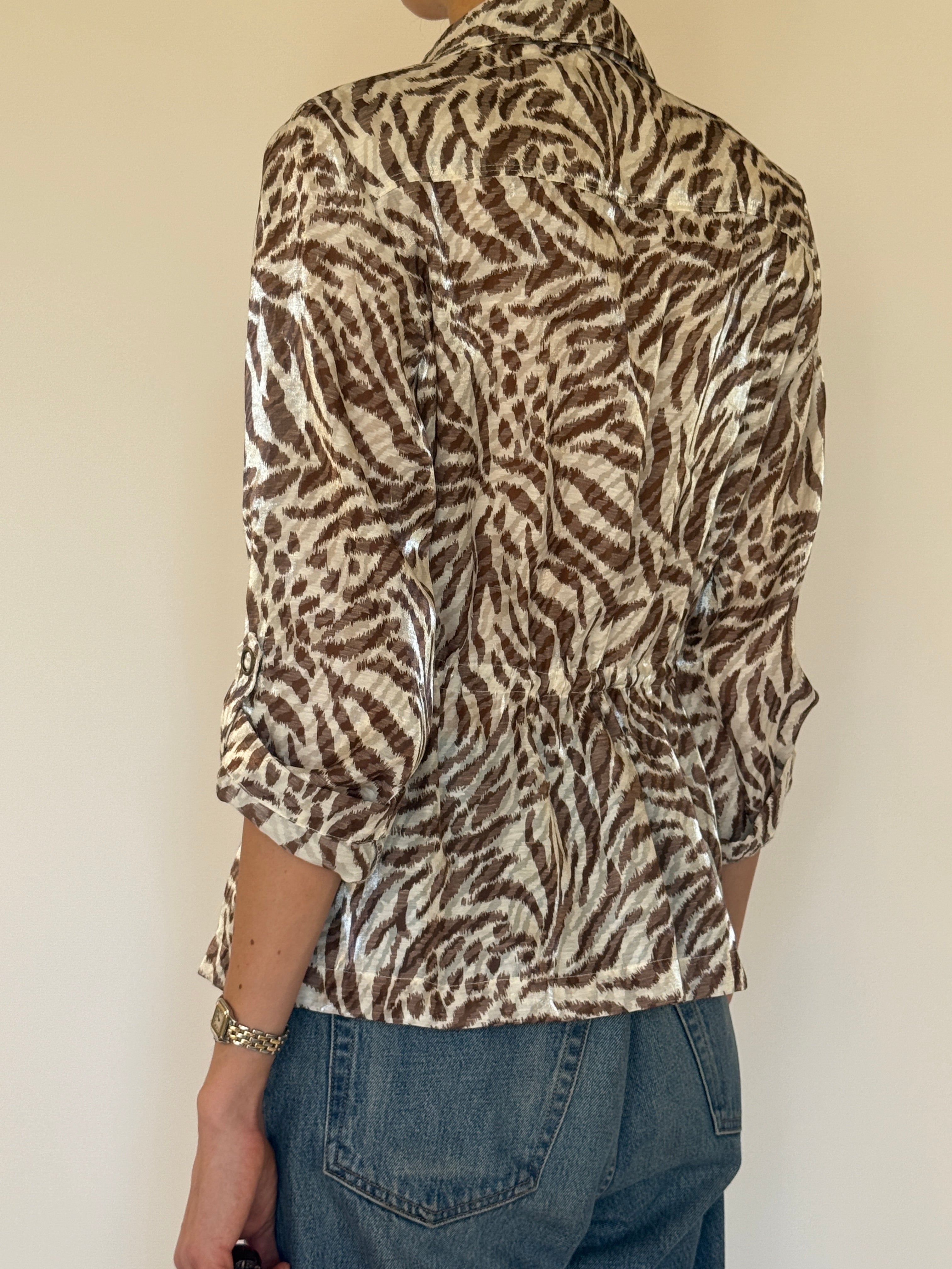 Vintage animal print belted blouse back view