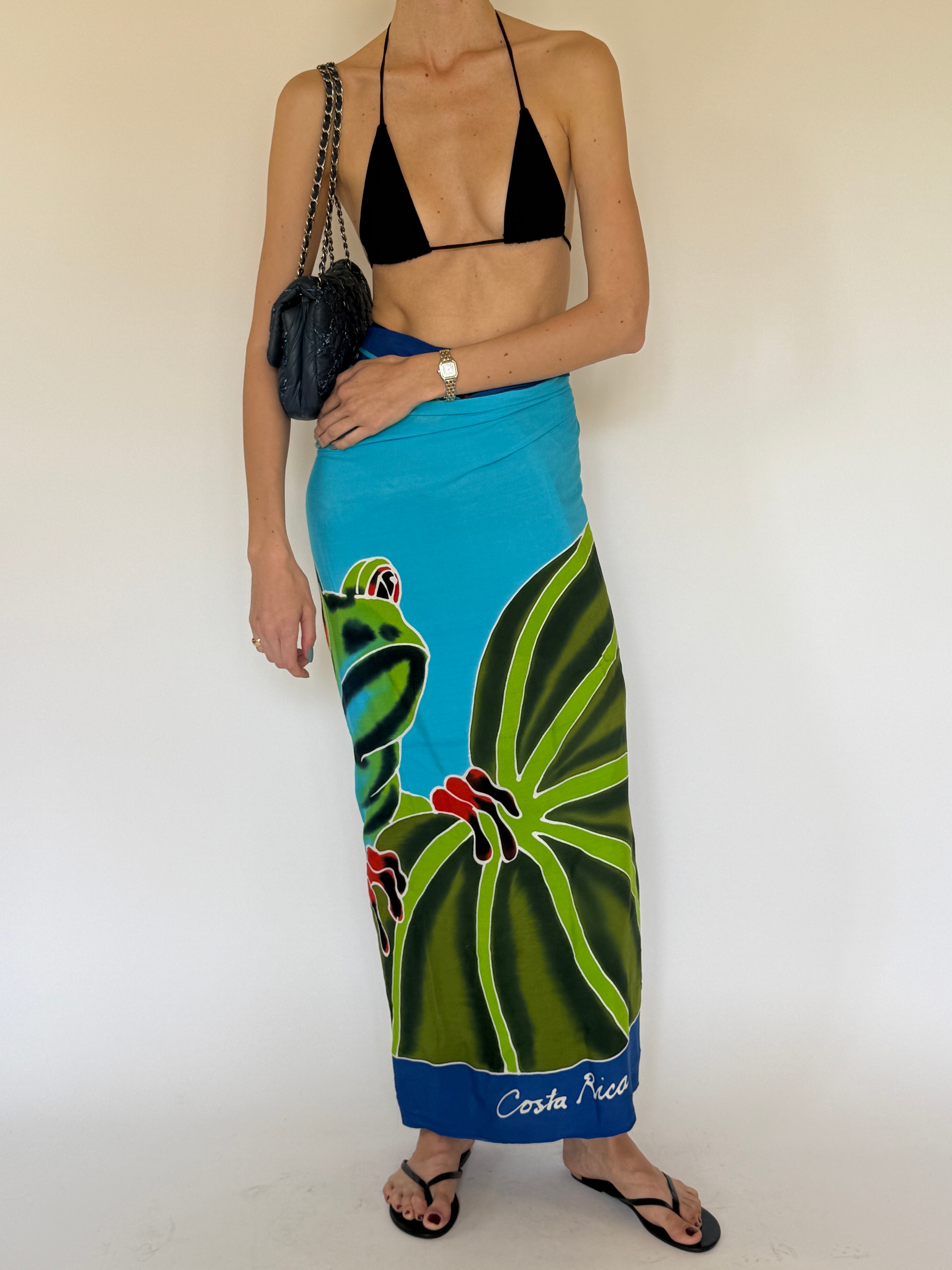 Vintage Costa Rica frog print sarong full view