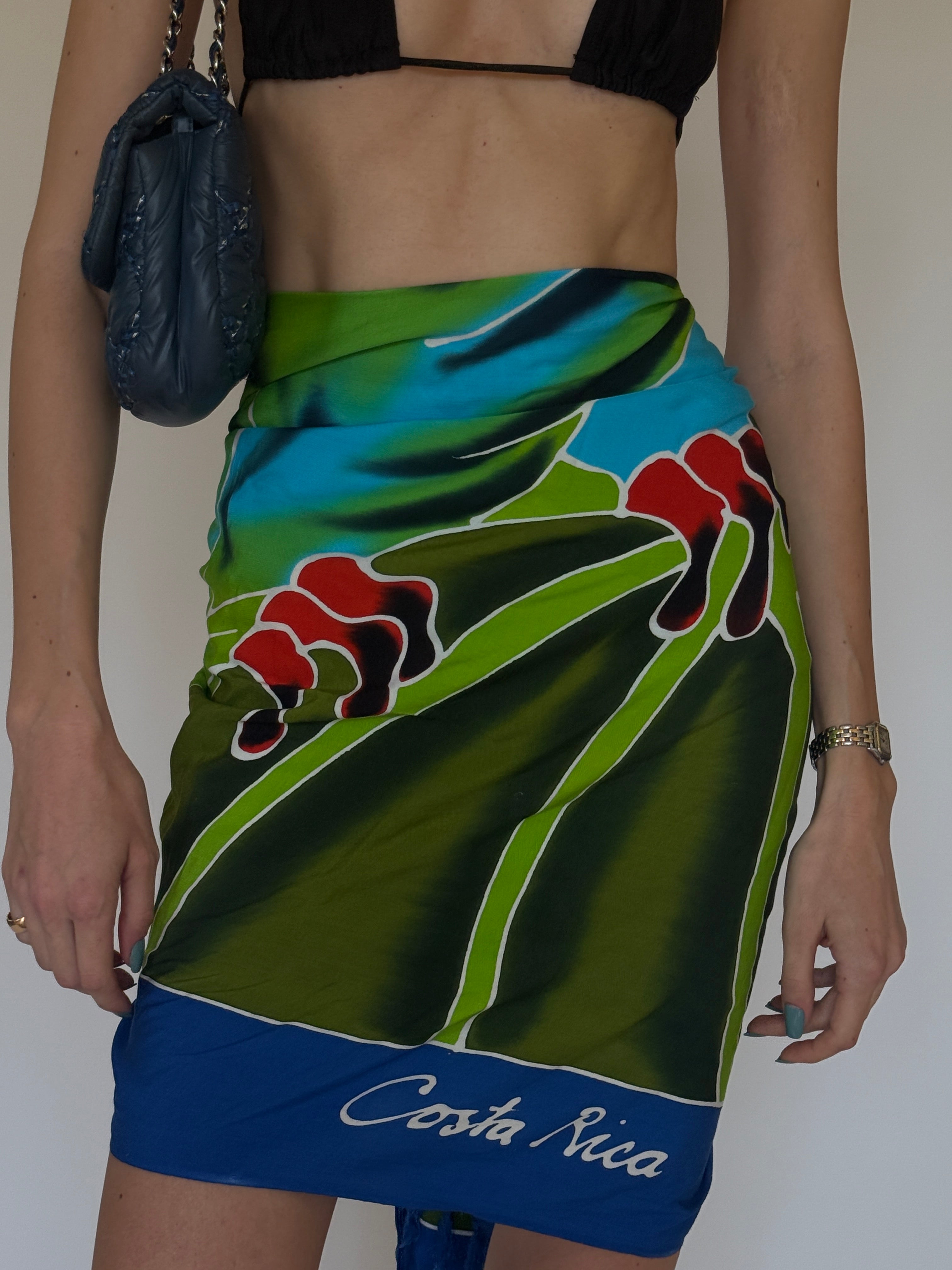 Vintage tropical frog print fabric close-up