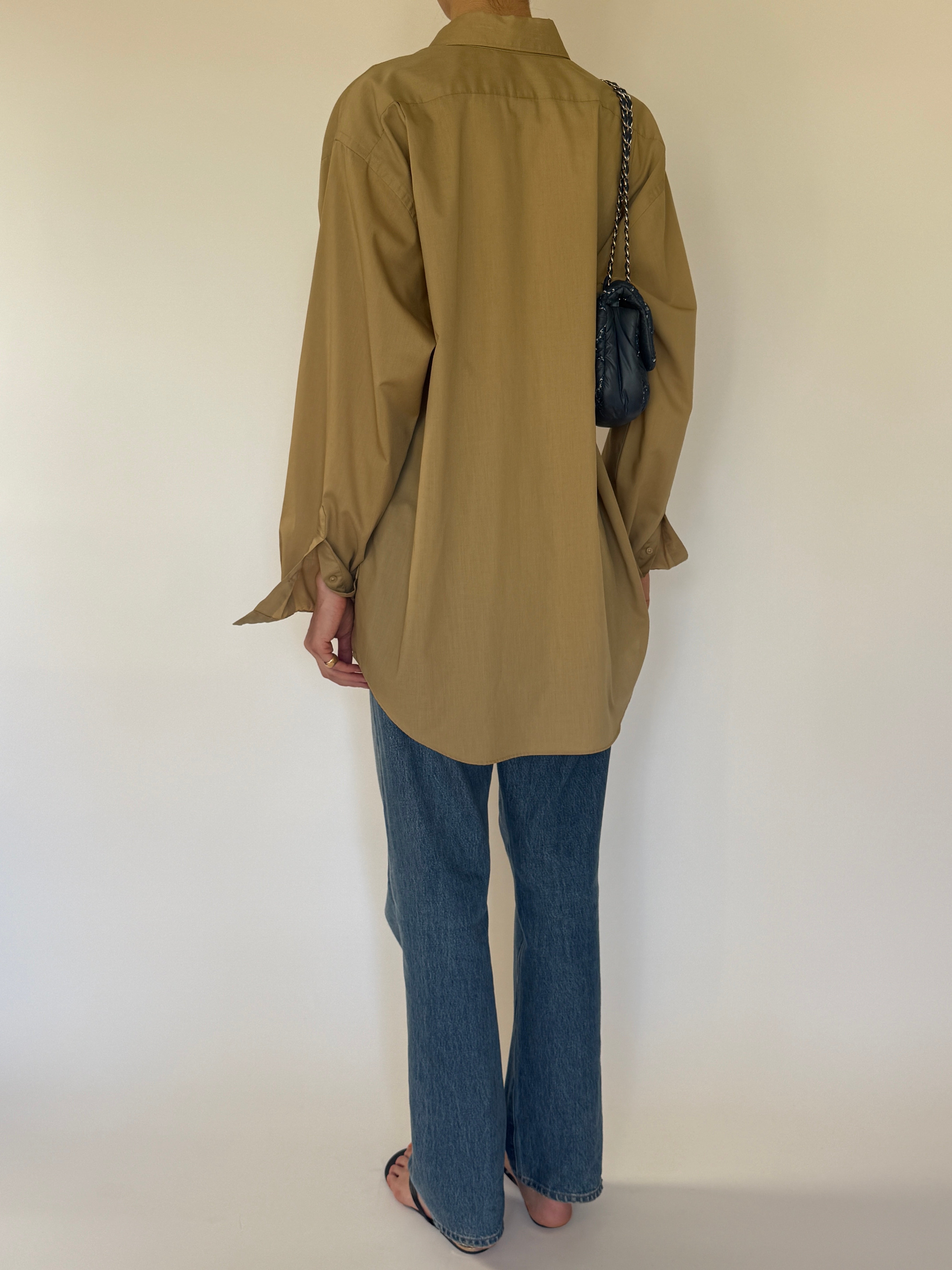Vintage camel oversized cotton blend shirt back view