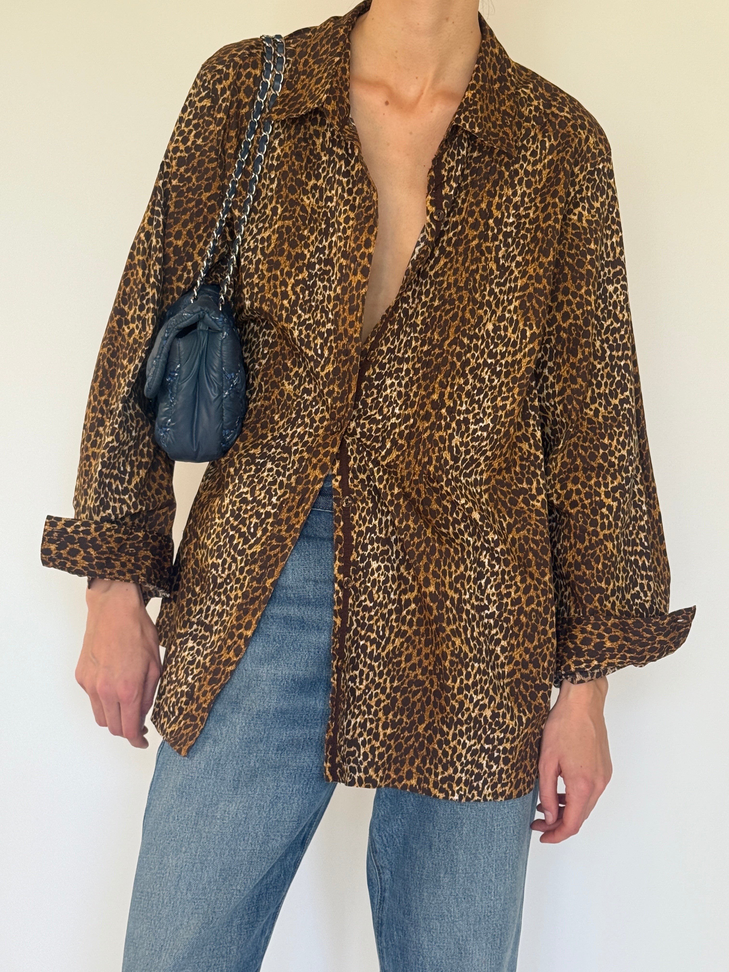 Vintage leopard print shirt front view brown tones