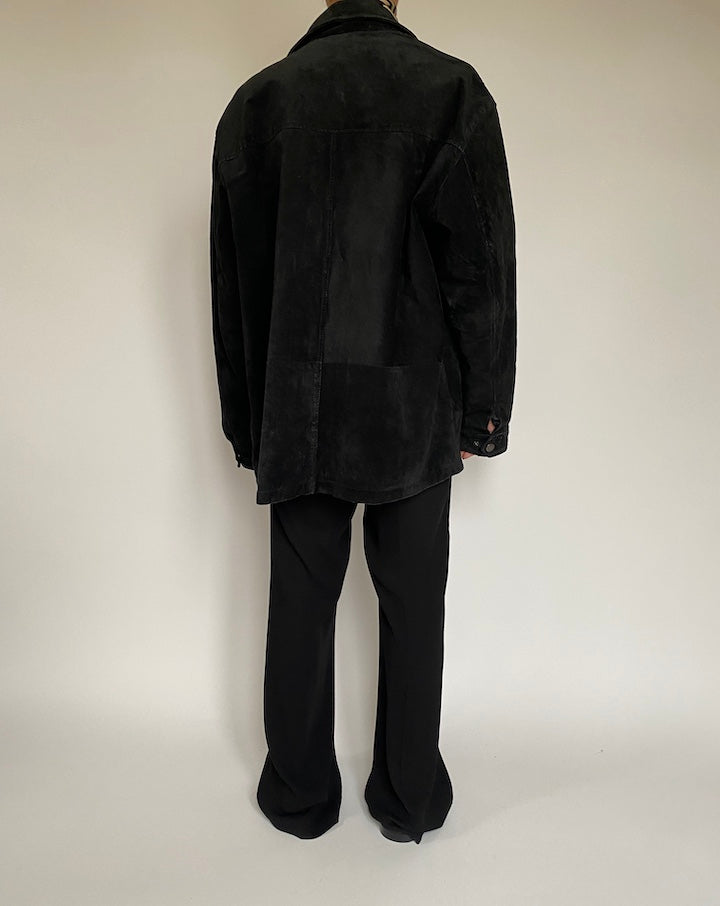 VINTAGE OVERSIZED BLACK SUEDE LEATHER JACKET 2149
