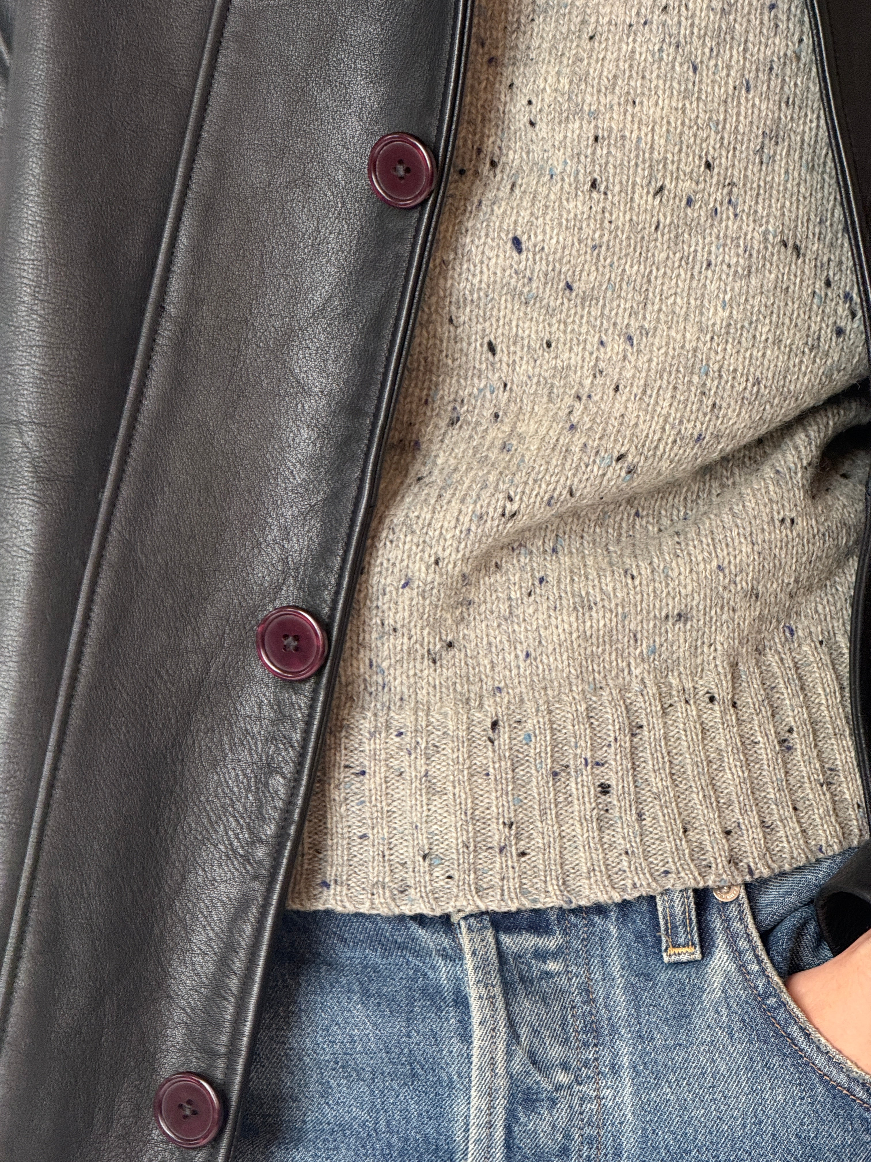 Vintage classic leather jacket with lived-in finish black detail