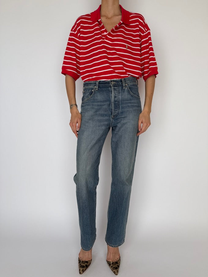 Vintage Striped Ralph Lauren Polo Shirt Red 5929