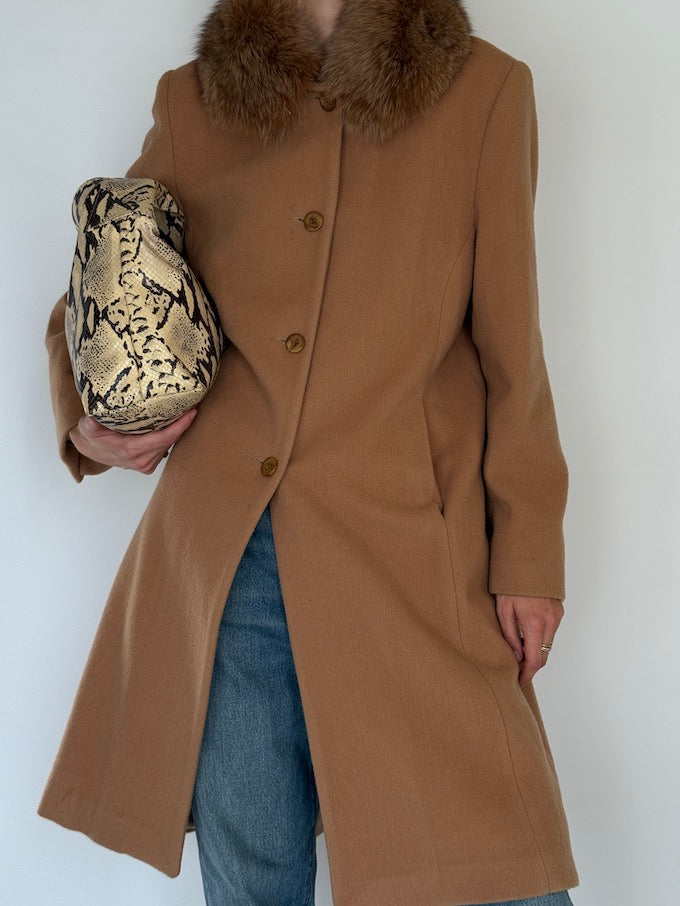 Vintage Camel Wool Coat With Fur Collar