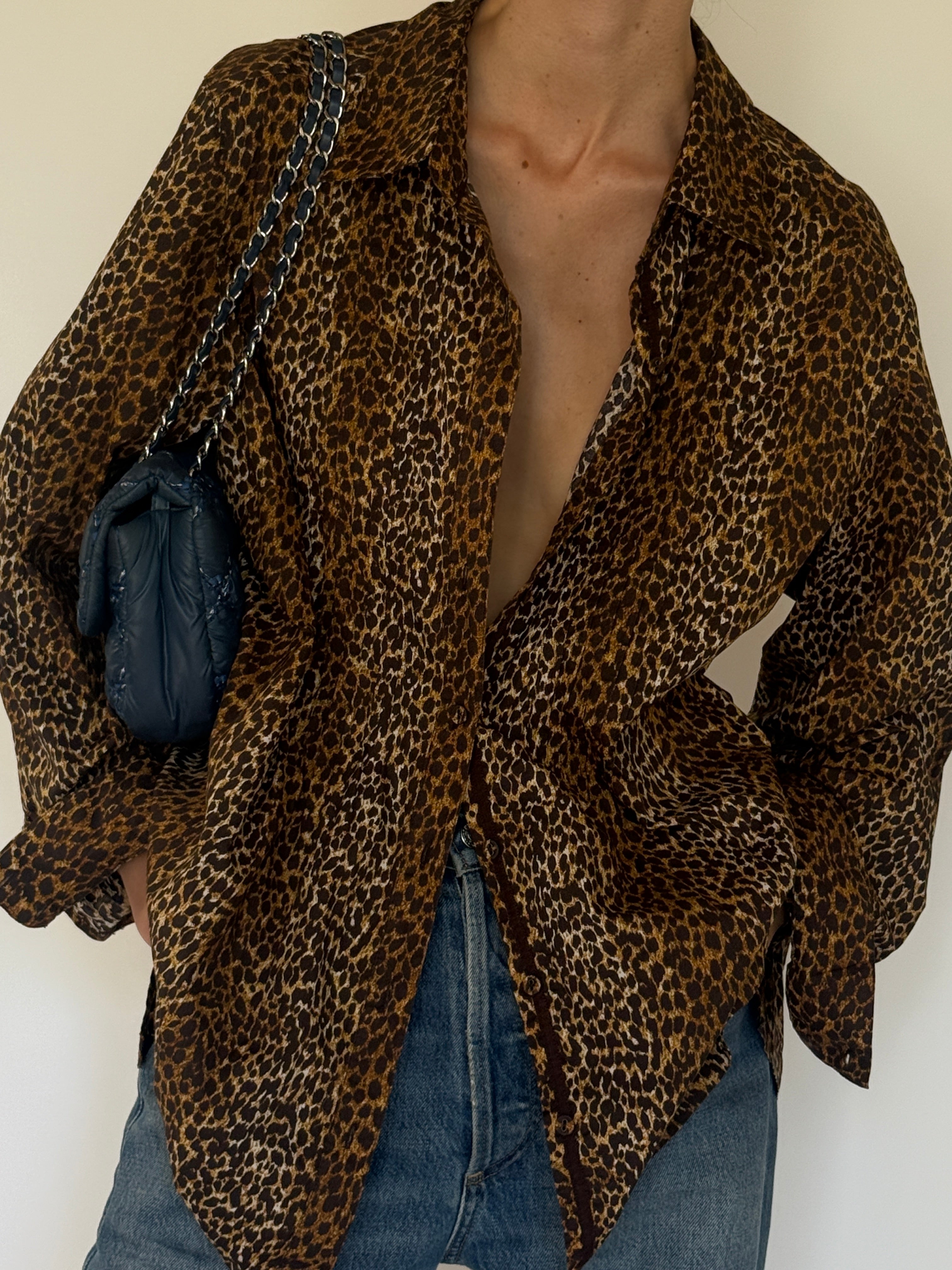 Vintage leopard print shirt front view brown tones