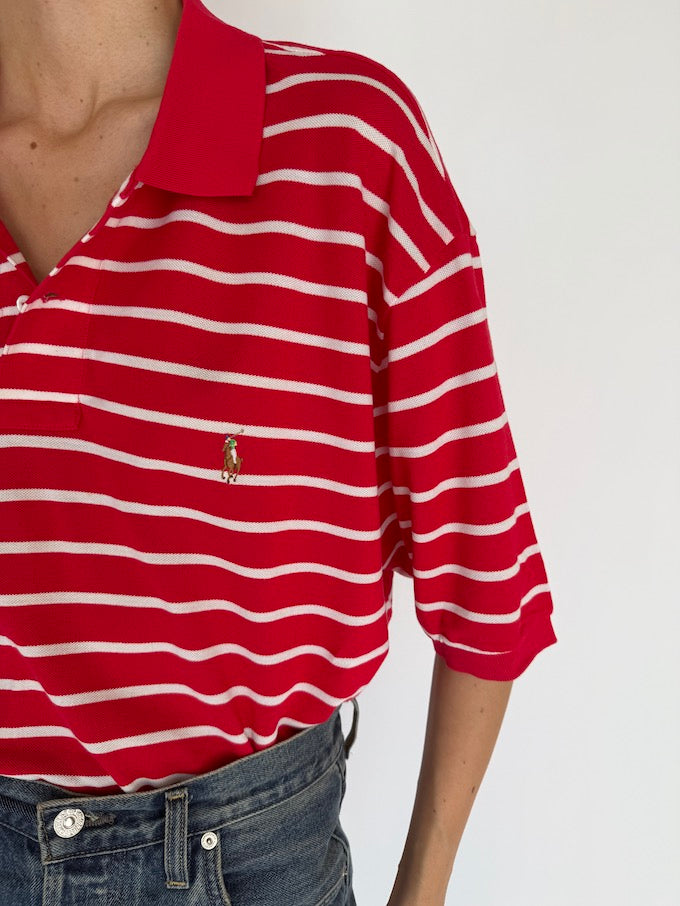 Vintage Striped Ralph Lauren Polo Shirt Red 5929