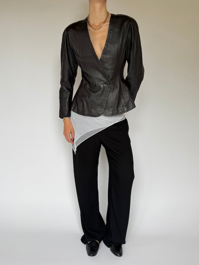 Vintage Sculpted Leather Wrap Blazer