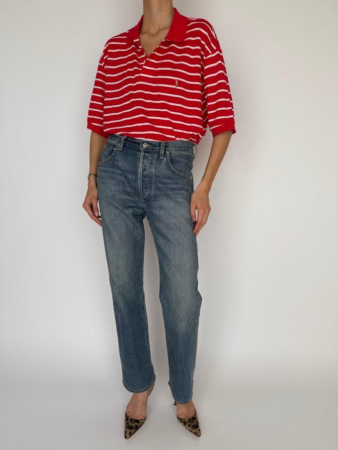 Vintage Striped Ralph Lauren Polo Shirt Red 5929