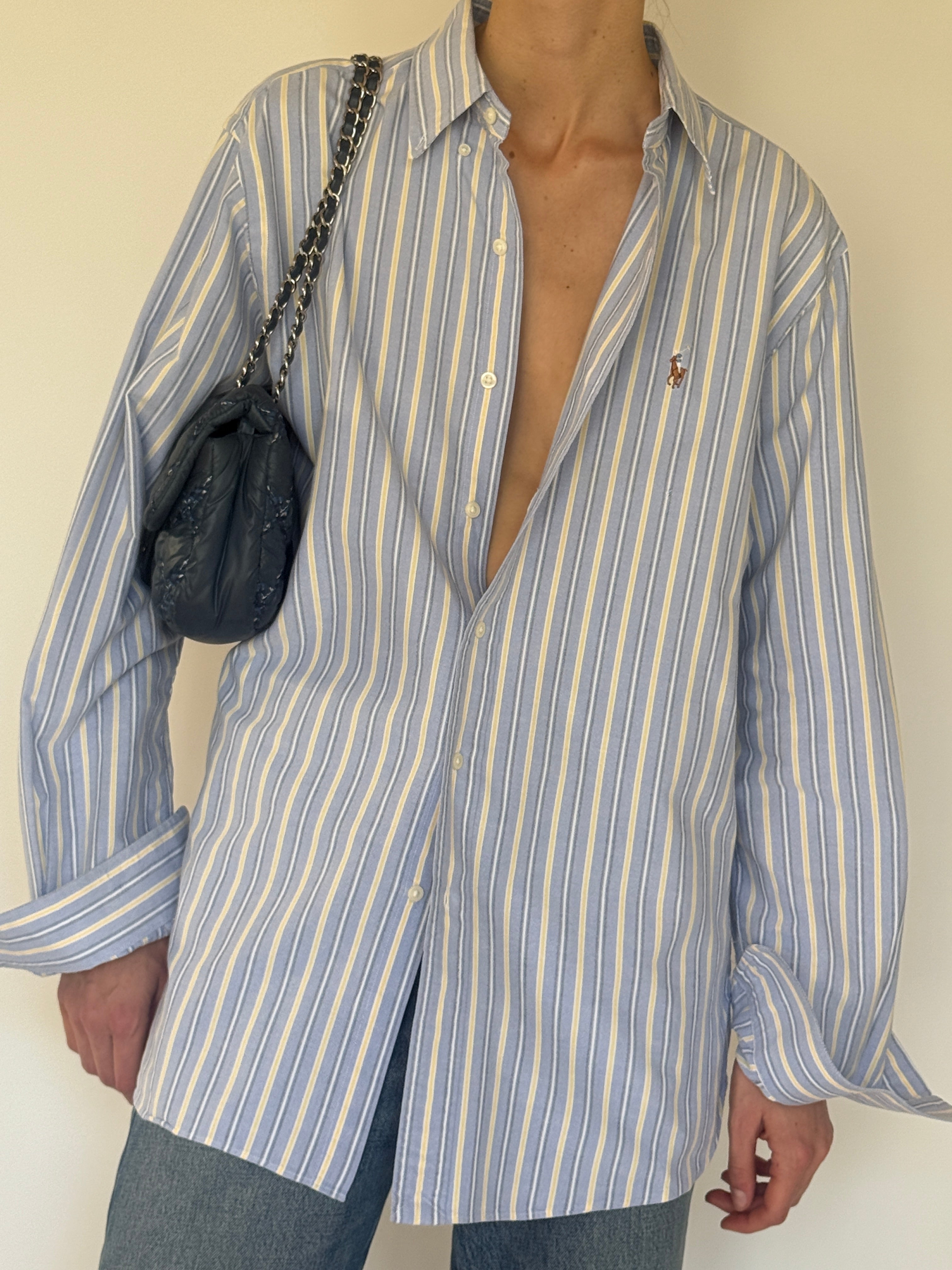 Vintage Polo Ralph Lauren blue striped shirt collar detail