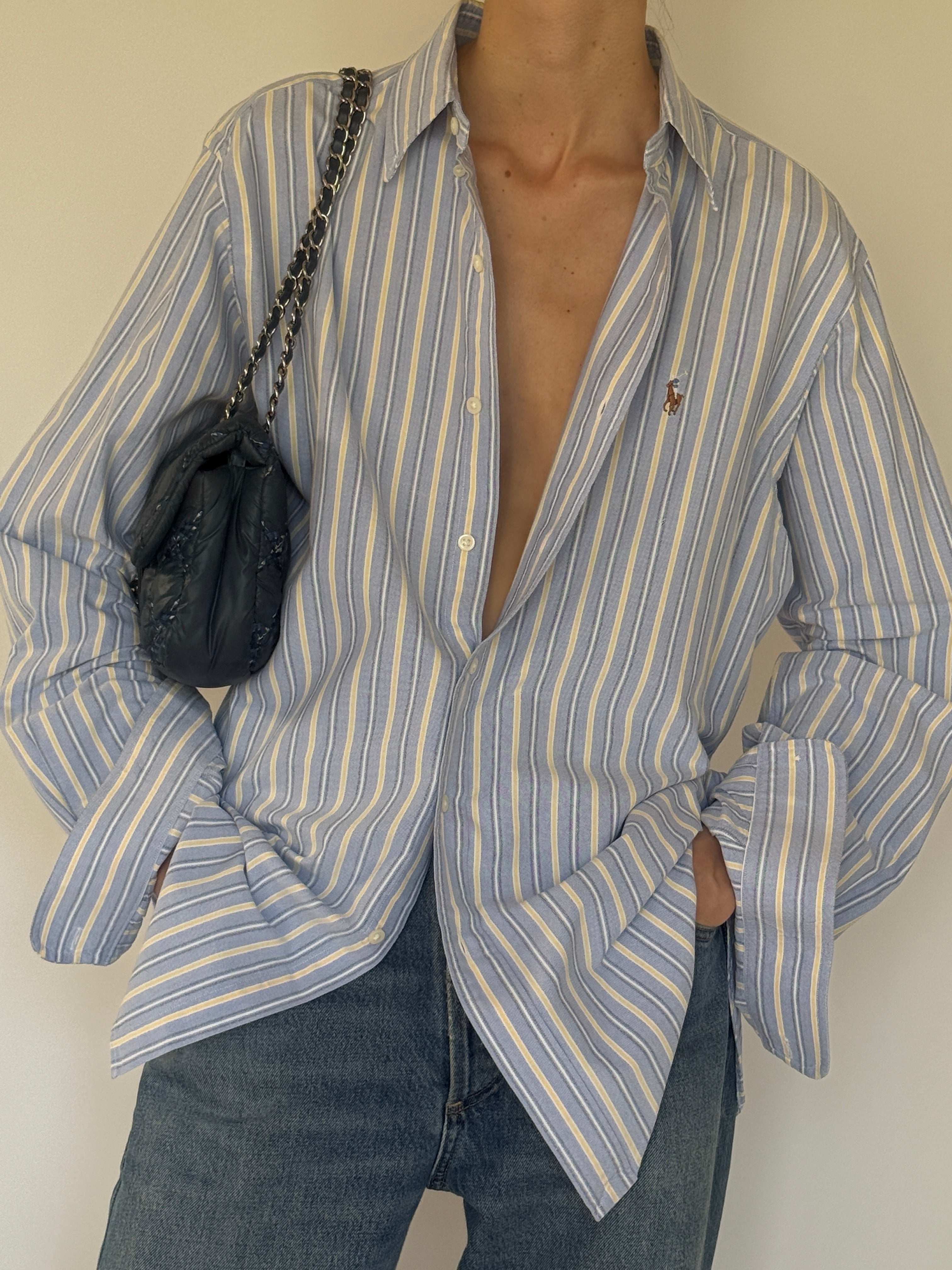 Vintage Polo Ralph Lauren blue striped shirt front view