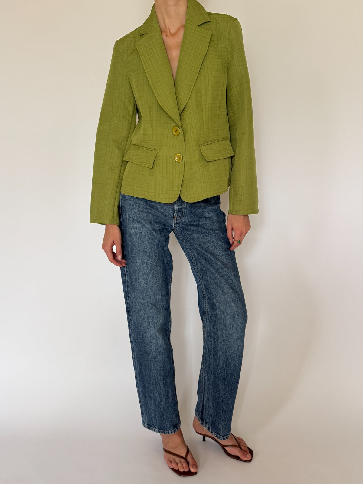Vintage chartreuse textured blazer final front angle