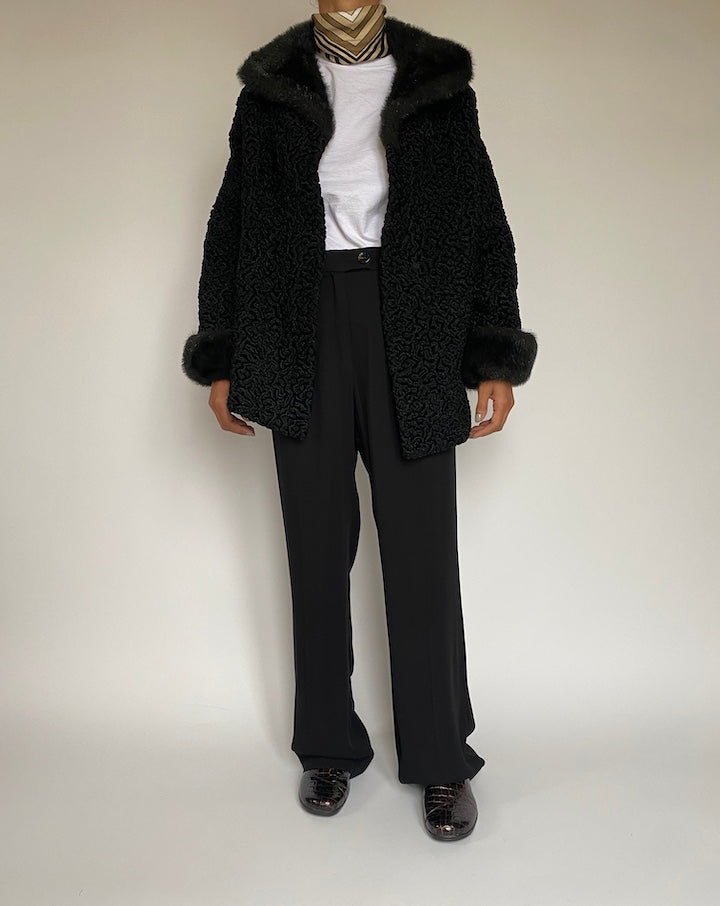 VINTAGE BLACK PERSIAN FUR COAT 2156