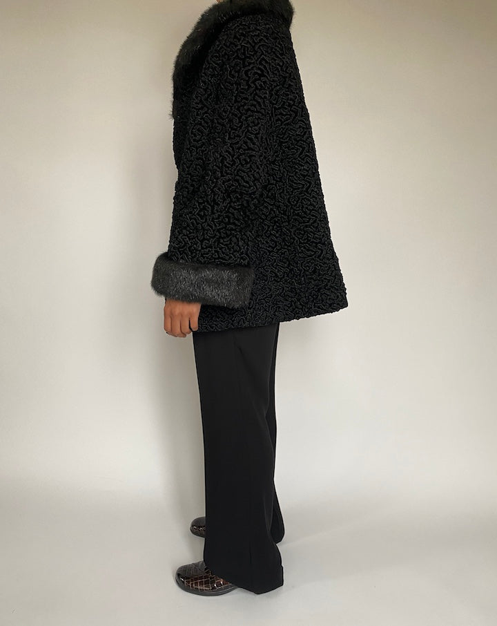 VINTAGE BLACK PERSIAN FUR COAT 2156