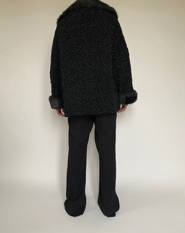 VINTAGE BLACK PERSIAN FUR COAT 2156
