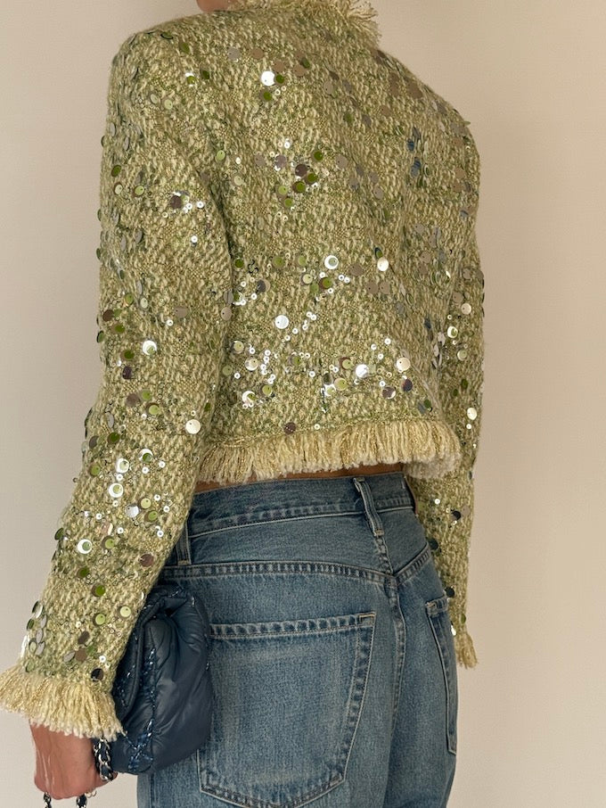Sequin-Embellished Cropped Tweed Jacket 6582