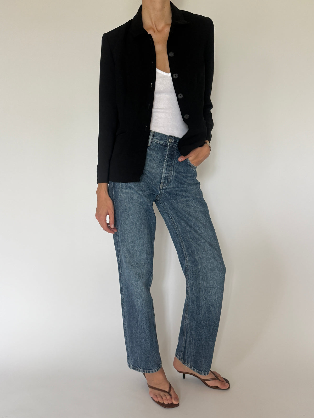 Vintage Tailored Button-Front Blazer Black 8275