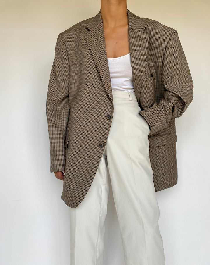 VINTAGE OVERSIZED BROWN HOUNDSTOOTH BLAZER 3272