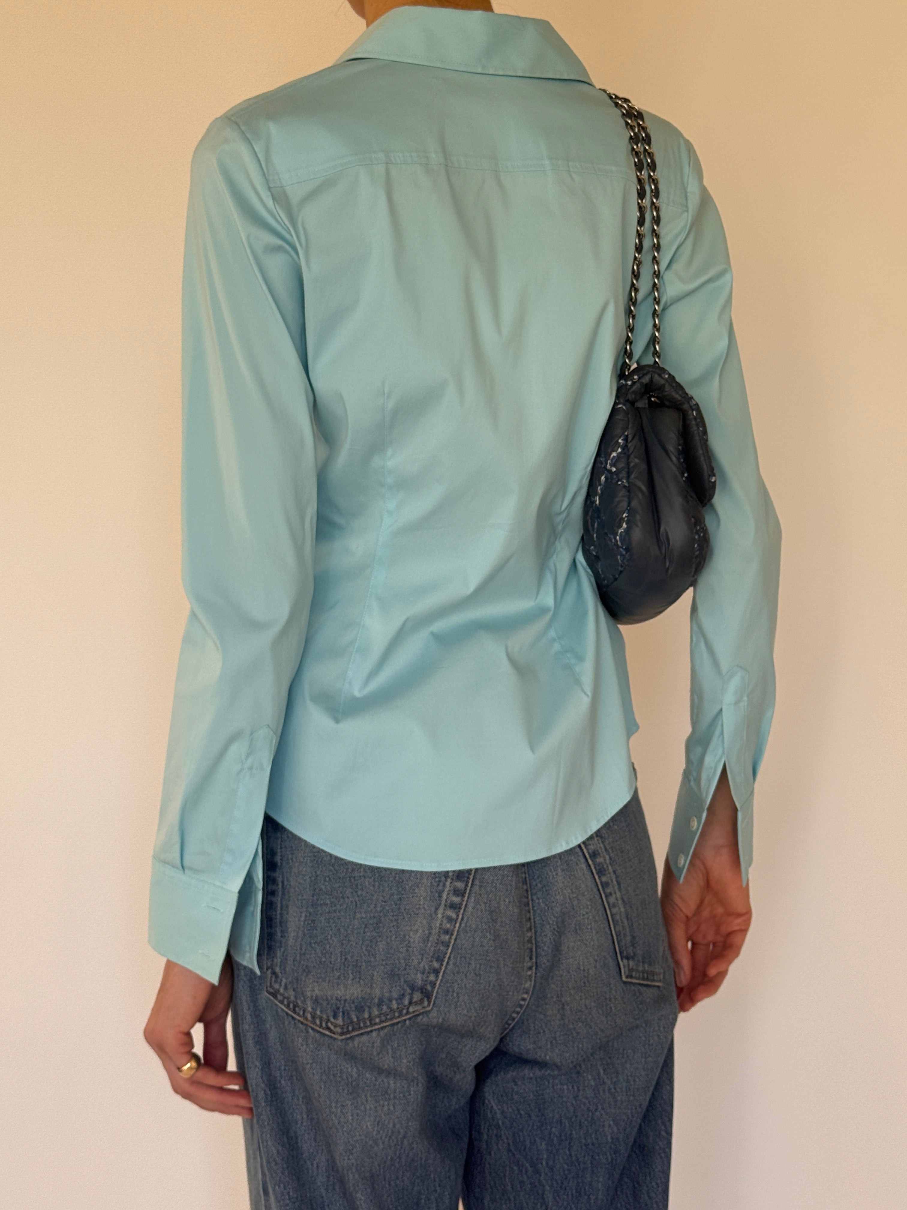 Vintage light blue button-down shirt back view