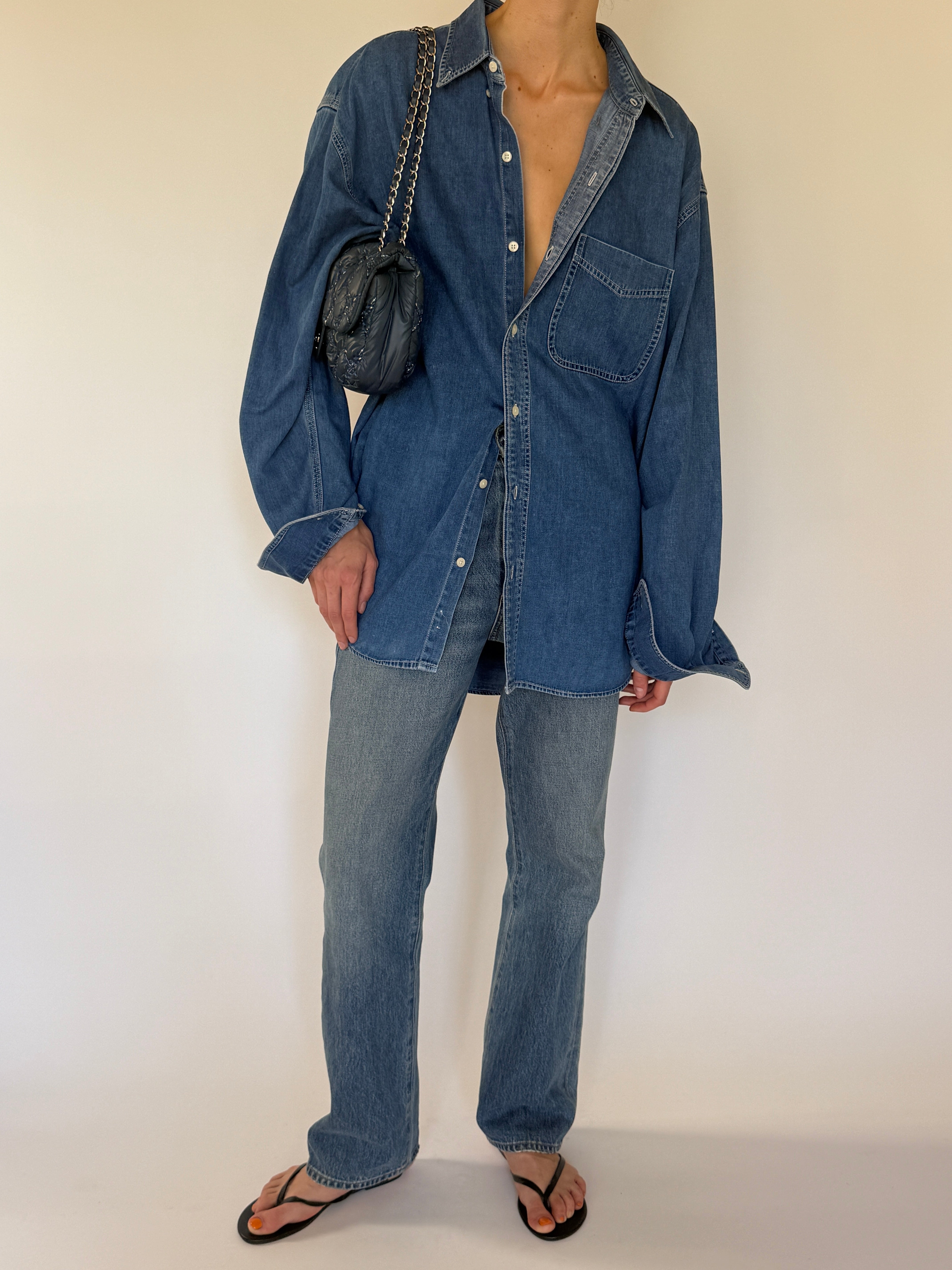 Vintage blue denim oversized shirt front view