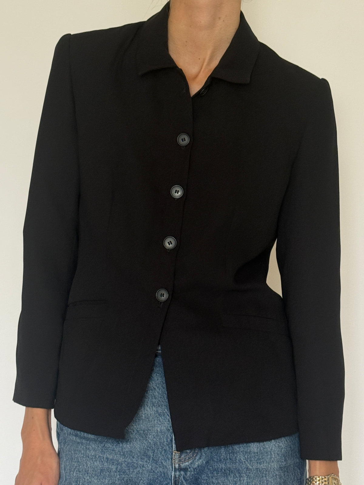 Vintage Tailored Button-Front Blazer Black 8275