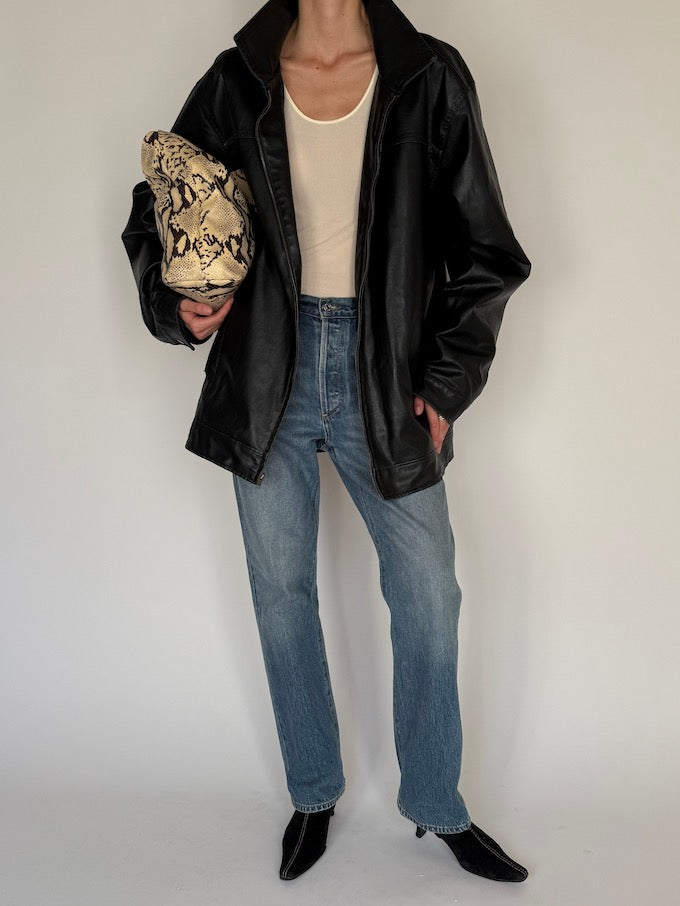 Vintage Oversized Leather Jacket Black 6585