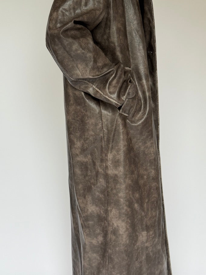 Vintage long faux leather coat brown