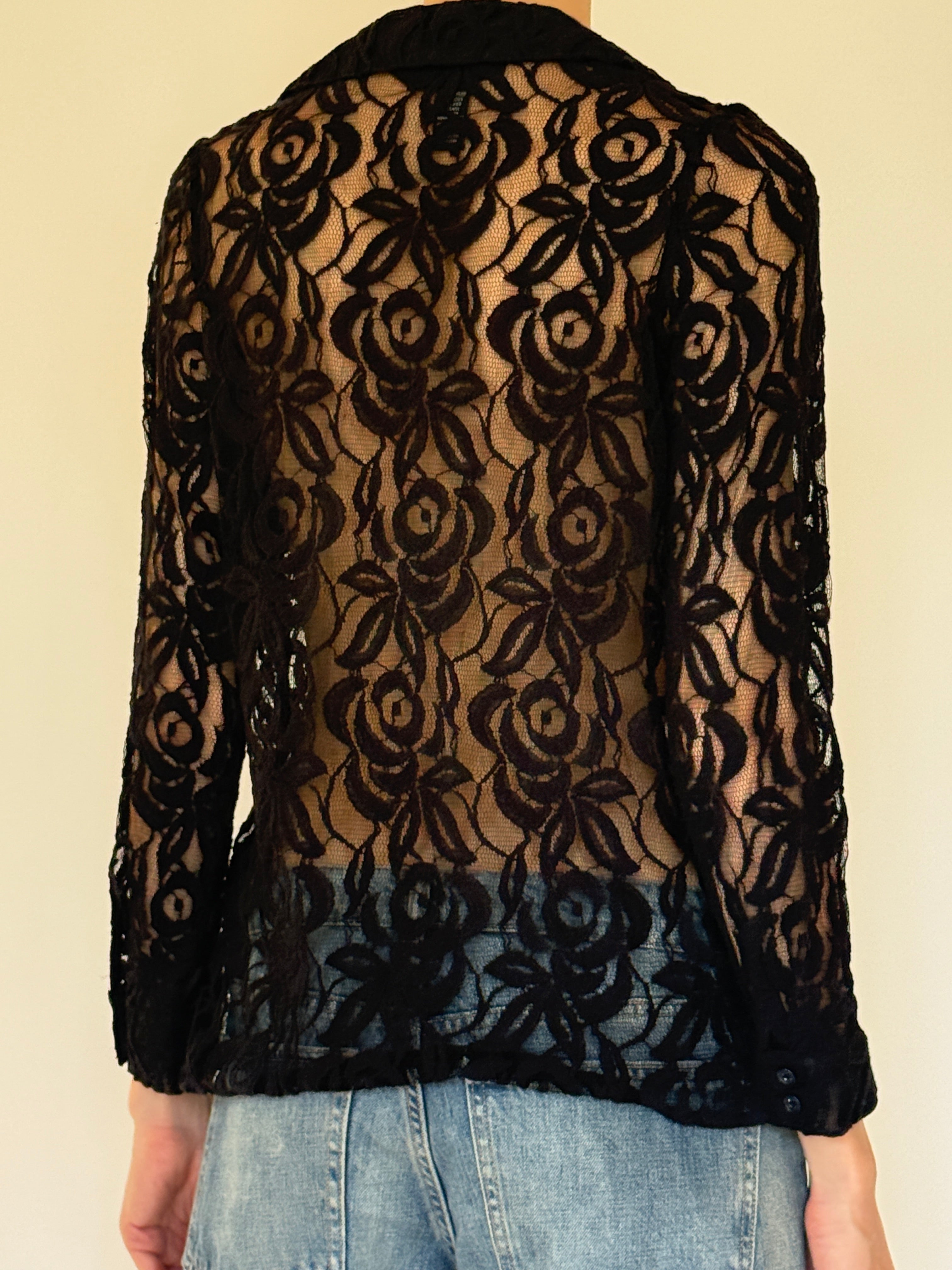 Vintage black lace blouse back view