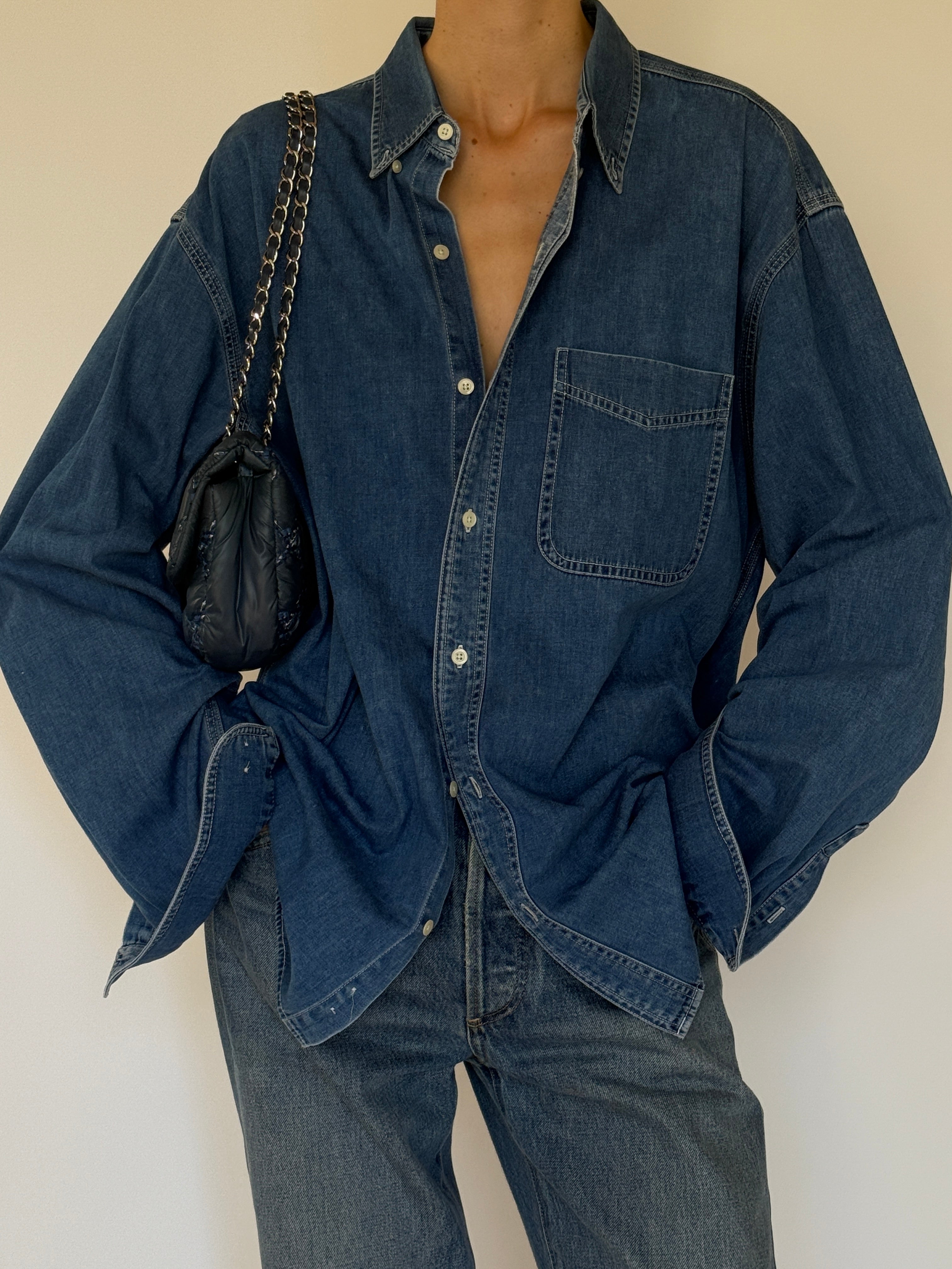 Vintage blue denim shirt chest pocket detail
