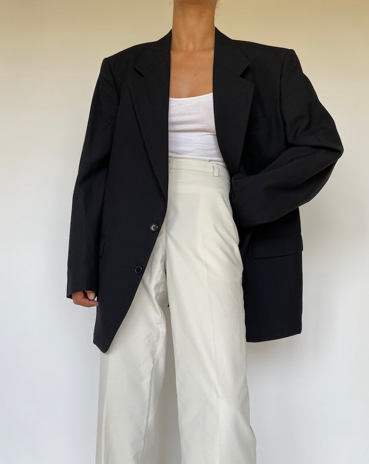 VINTAGE STRIPED BLACK WOOL BLAZER 3275
