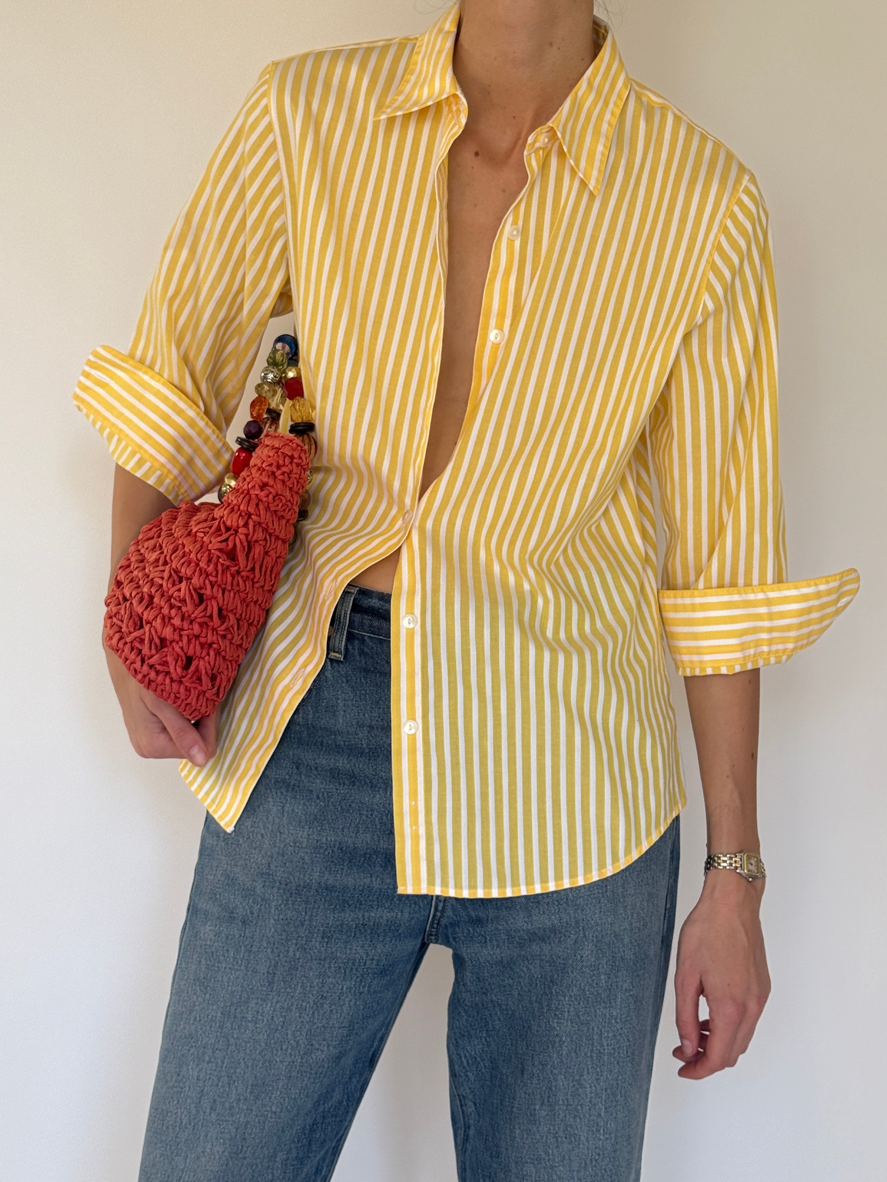 Vintage yellow striped button-down shirt front view