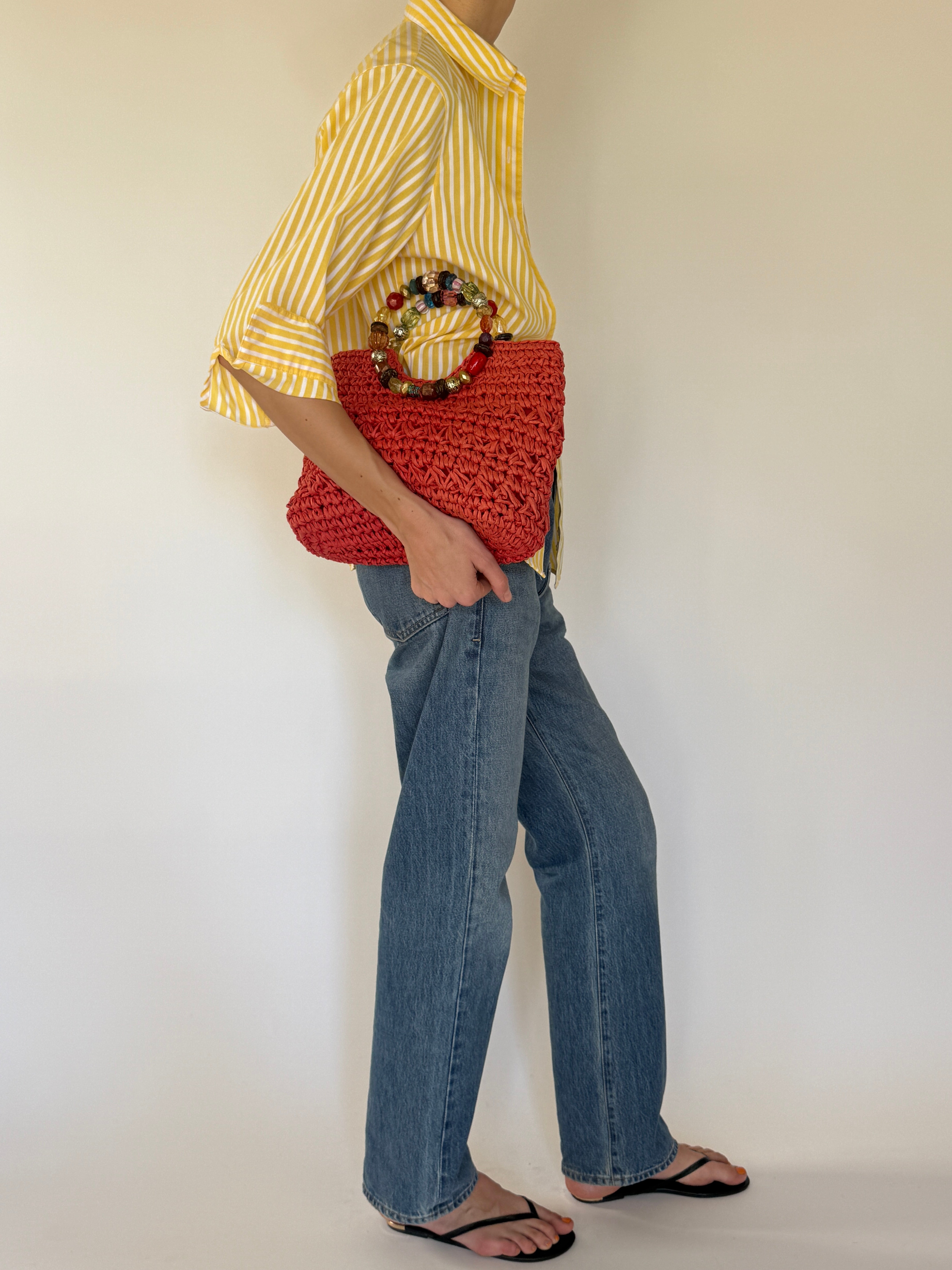 Vintage yellow striped button-down shirt front view