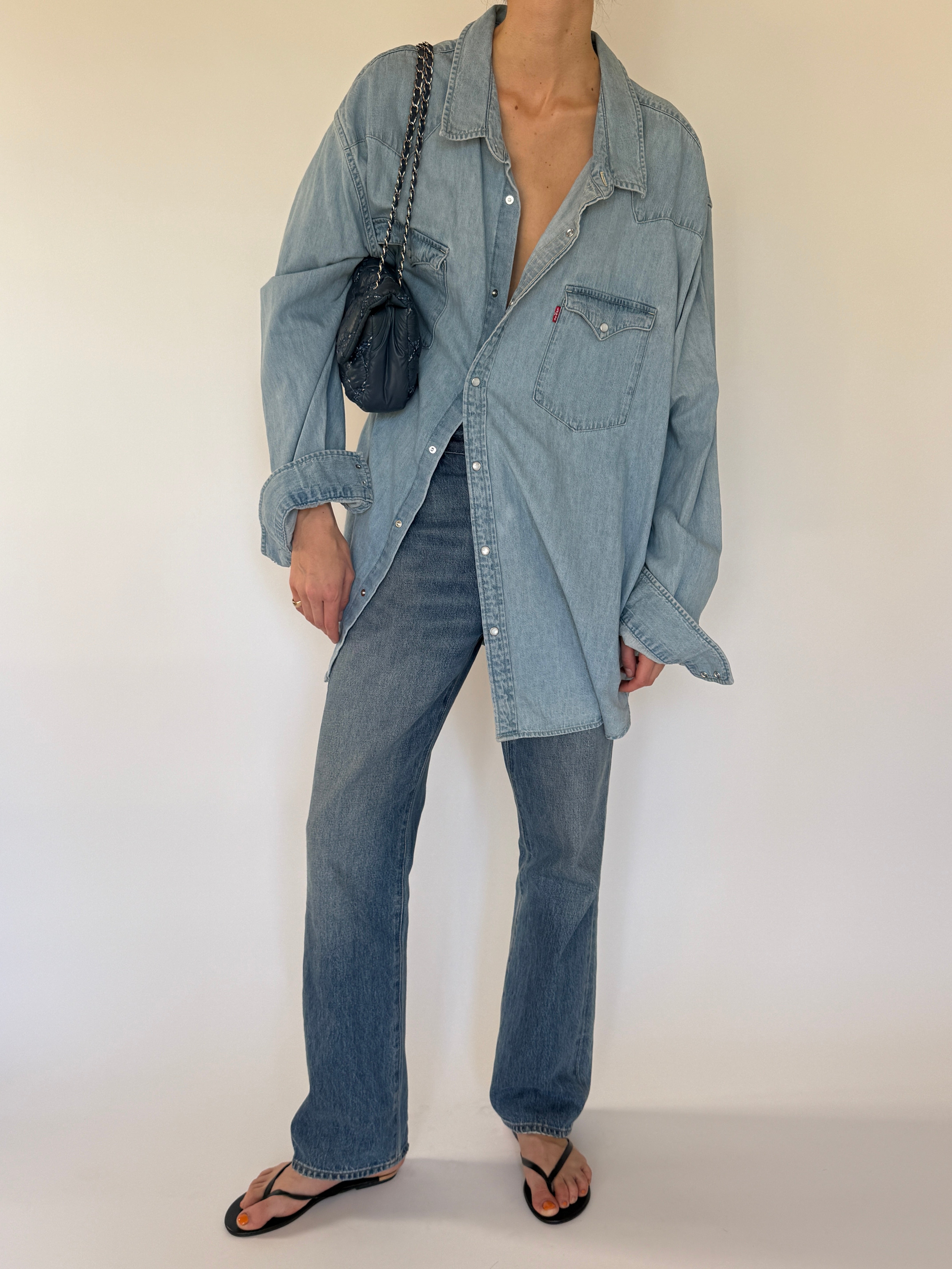 Vintage Levi’s oversized denim shirt blue front view