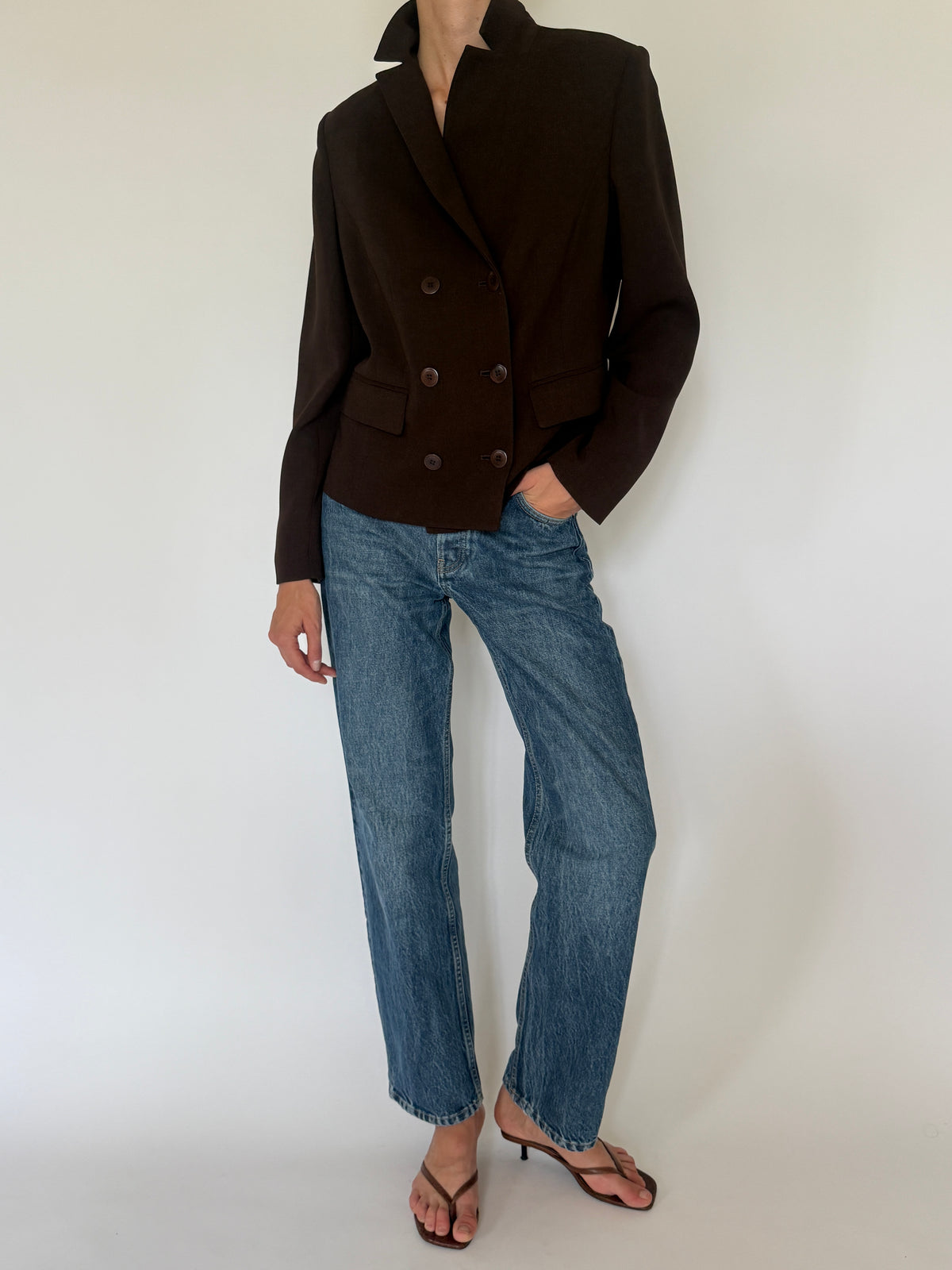 Vintage Double-Breasted Blazer Brown 8277
